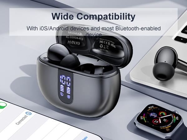 ONE LIFE True Wireless Bluetooth 5.3 Earbuds with LED Display TWS In-Ear Headphones with Mic, Lightweight Ergonomic Design, Long Battery Life, IPX5 Waterproof, HiFi Sound for Sports, Gaming & Travel Audio Charging