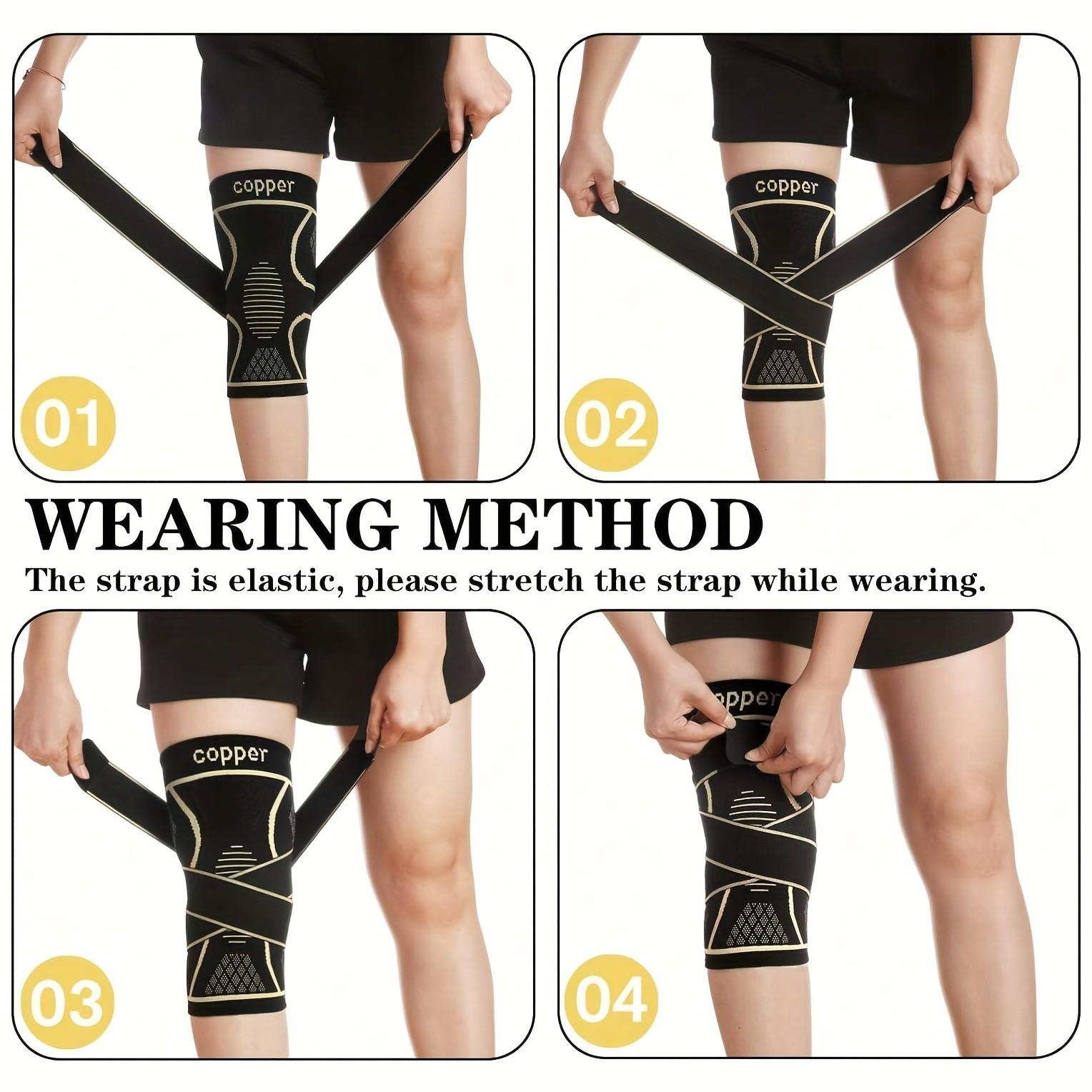 Men's Compression Strap Knee Brace, 2-Pack Copper Alloy Material, Nylon Blend Breathable & Durable, Ideal for Daily Use