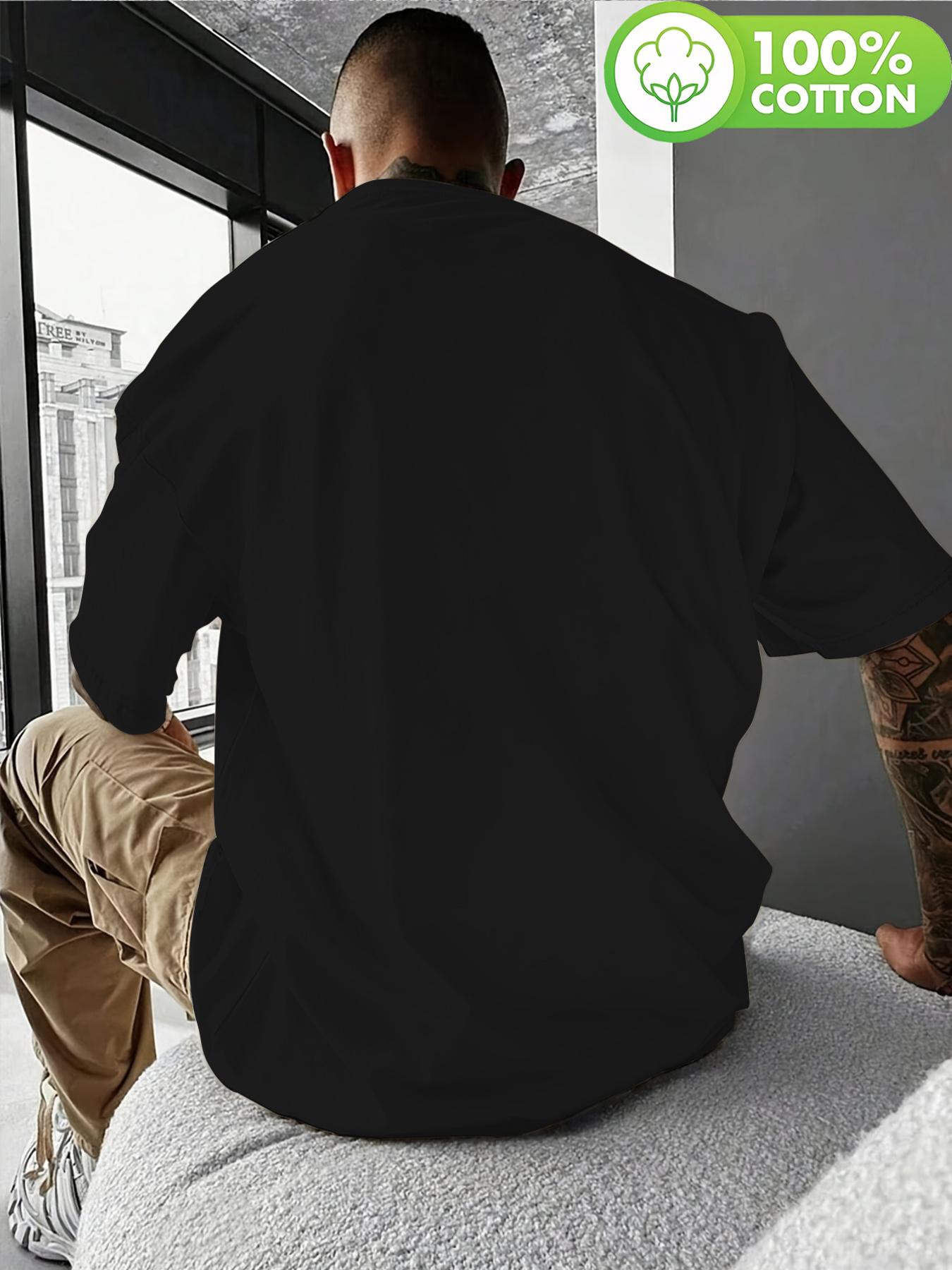 Men's pure cotton casual short-sleeved T-shirt, spring and summer style short-sleeved solid-color printed casual sports T-shirt, all-cotton home and outdoor comfortable and breathable round-neck T-shirt, suitable as a gift for men