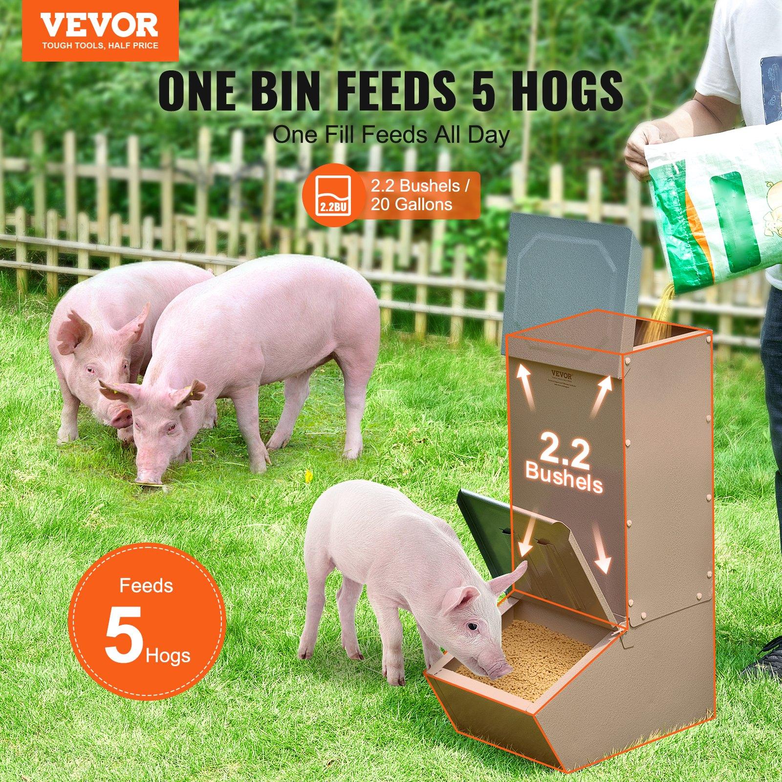 fathersdaygift VEVOR Hog Feeder, 2.2 Bushel Capacity, Single Door Pig Feeder, Heavy Duty Steel Piglets Feeder, Multipurpose Trough Creep Feeder, Outdoor Livestock Feeder Farm Accessory for Feeding up to 5 Hogs