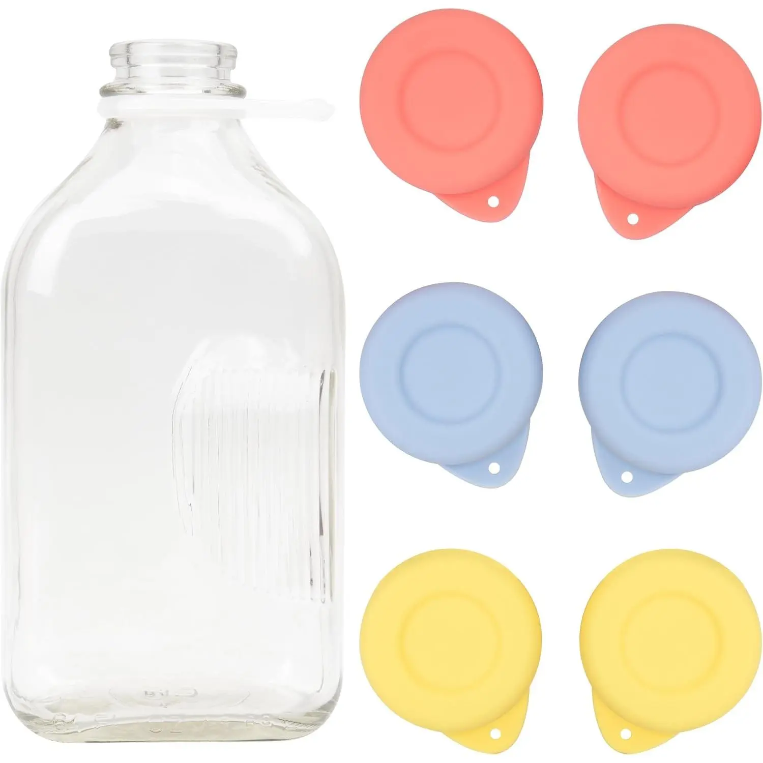 6 Pack Silicone Glass Bottle Replacement Caps, 48mm Diameter Bottle Lids Fit Libbey Milk Glass Bottles. Reusable and Airtight Bottle Caps