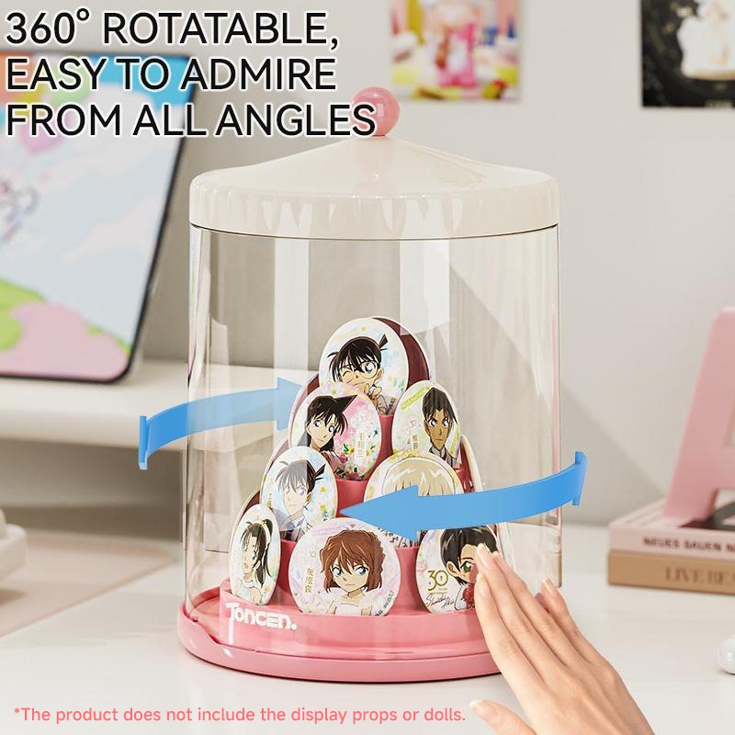Handheld Doll Display Case, 360-Degree Rotating Base, Stackable Collectible Figurines Storage Box, Watch Jewelry Showcase, Collectible Organizer