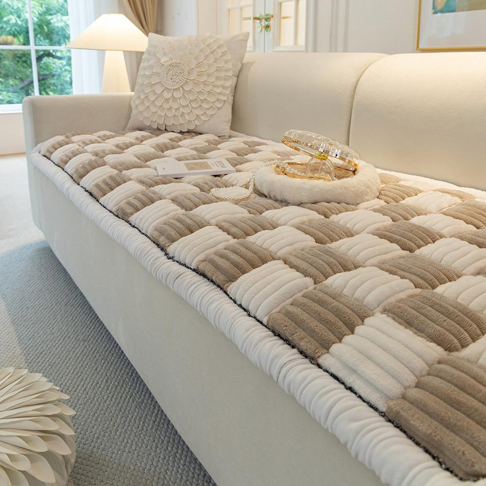 Plaid Pattern Sofa Cover, 1 Count Non-slip Sofa Seat Cover, Thickened Wear-resistant Sofa Cover, Dust-proof Couch Protector for Home Living Room, Reusable Sofa Cover