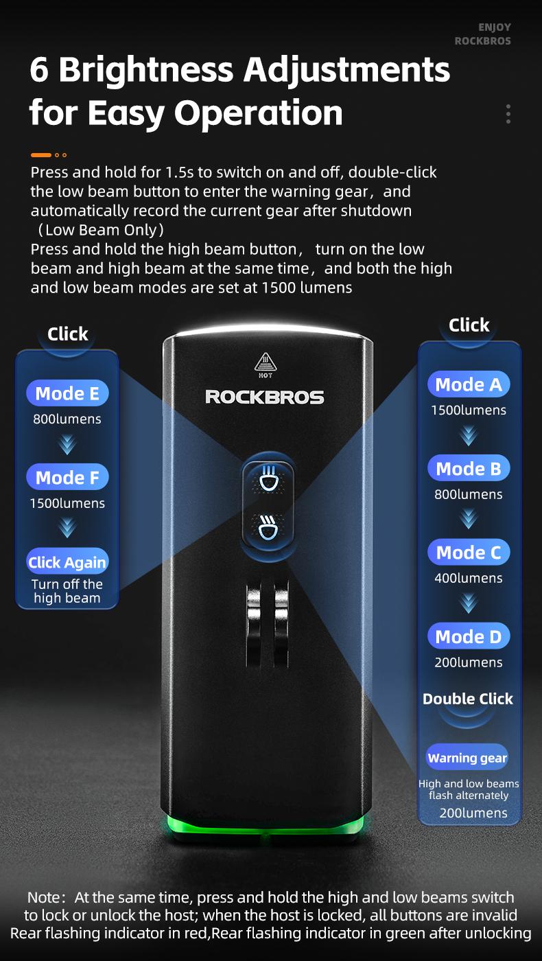 ROCKBROS 3000 Lumens USB-C Bike Light with 10000mAh Battery