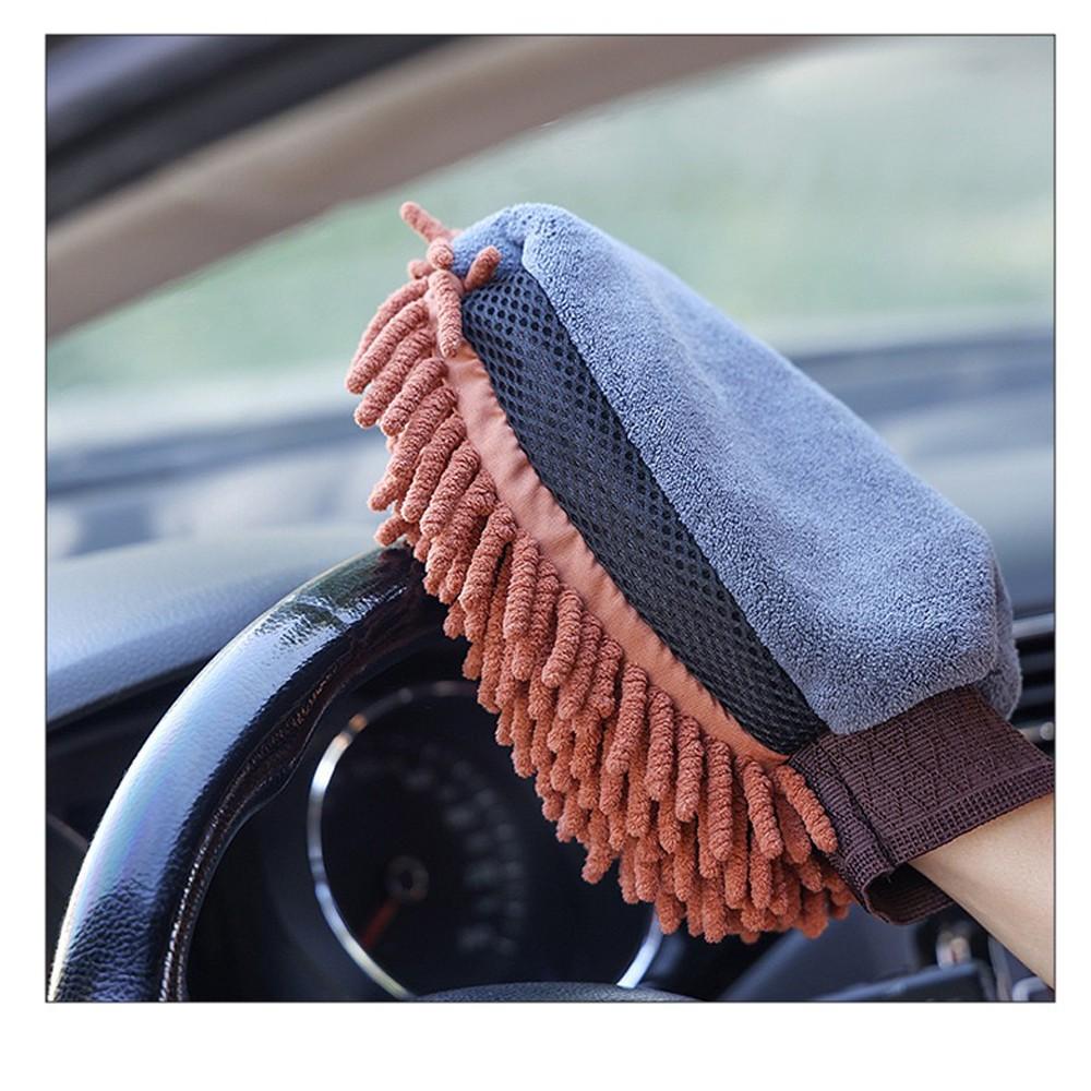 Car Wash Mitt Microfiber 2-Pack, Scratch-Free & Lint-Free, Double-Sided Chenille & Coral Fleece, Waterproof, 10.25"x7.5", & Blue