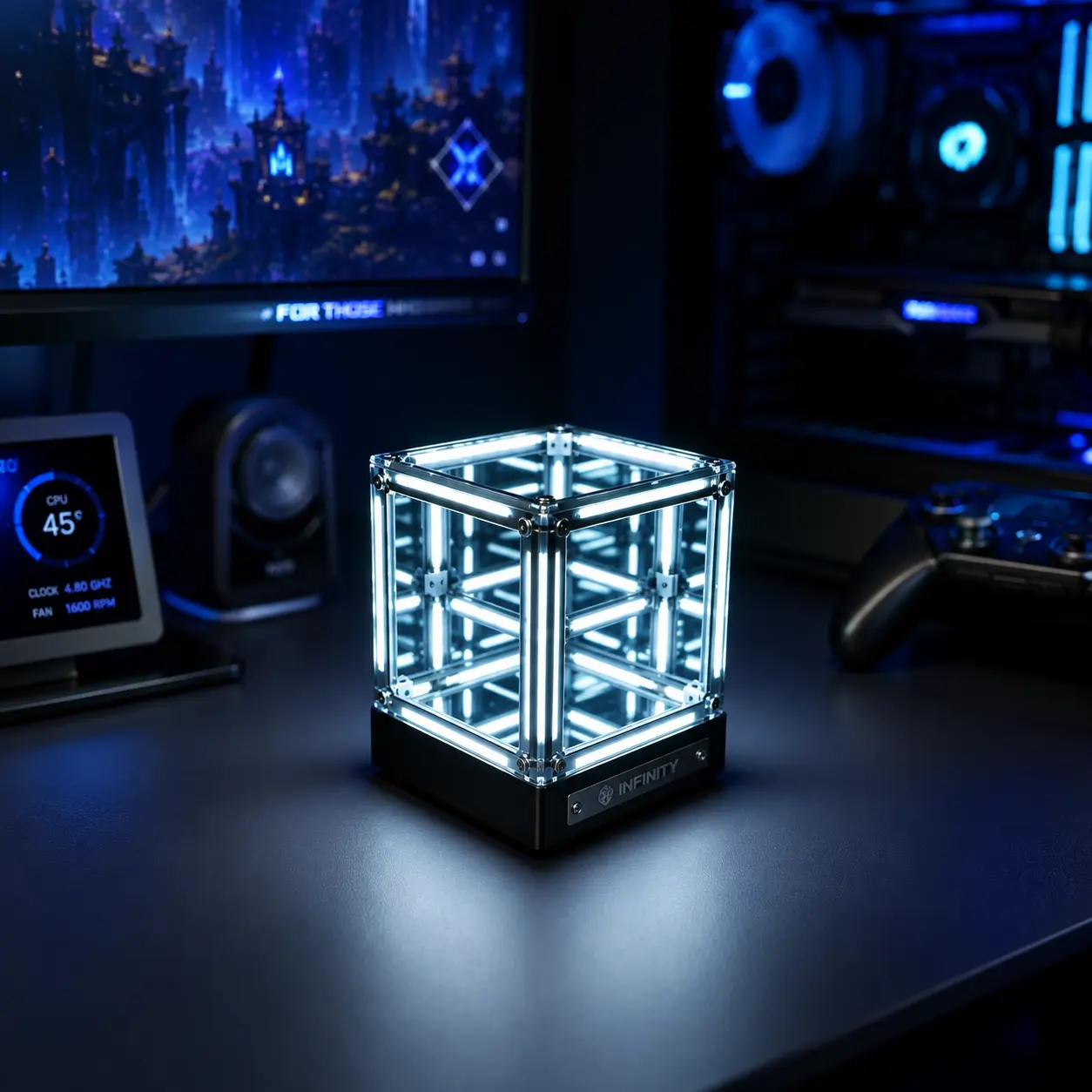 Endless Portal 4D Infinity Mirror Cube Light, 2000mAh Rechargeable Touch Dimmable Abyss Lamp, USB-C Sci-Fi LED Desk Light for Gaming Room, Bedroom & Futuristic Decor