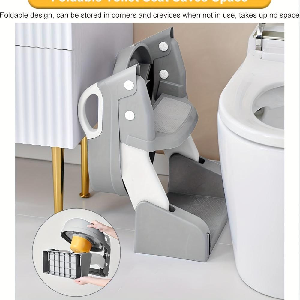 Potty Training Seat with Folding Travel Potty Seat for Toddlers, 2 in 1 Potty Training Toilet Seats, Anti-Slip Toddler Toilet Seats with Steps, Waterproof Cushioned Mat and Splash Guard, Grey