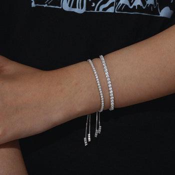 【#B97】2mm to 4mm Shiny Synthetic Moissanite Tennis Chain Bracelet Necklace 925 Sterling Silver Women Fine Jewelry Gift Party Everyday