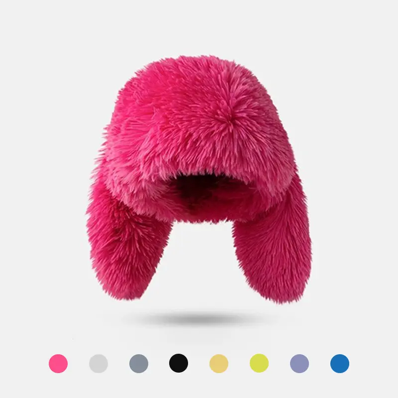 Winter Women Fluffy Plush Bunny Ear Hat, Cute Fuzzy Rabbit Ear Trapper Hat, Warm Outdoor Fashion Funny Fuzzy Hat for Streetwear