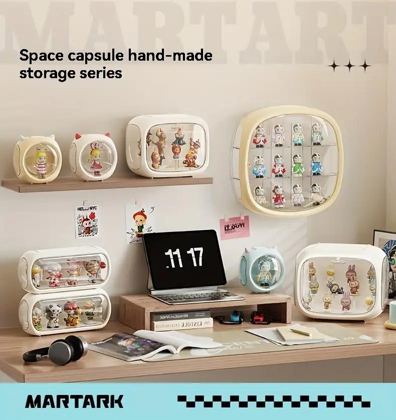 Multi-layer Stackable Collectible Display Box - Transparent Dustproof Acrylic Storage Box with Safety Compartments, Space-saving Organizer for Dolls, Figurines, Model Toys, and Collectible Items (White/Blue/Yellow), Doll Storage Display Cabinet