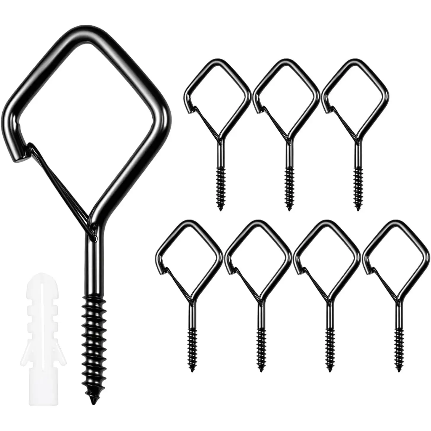 8 Pcs Black Metal Threaded Self-Tapping Screw Hooks, 4-Inch Durable Heavy-Duty Safety Buckle-Equipped Hooks, Black Metal Hooks
