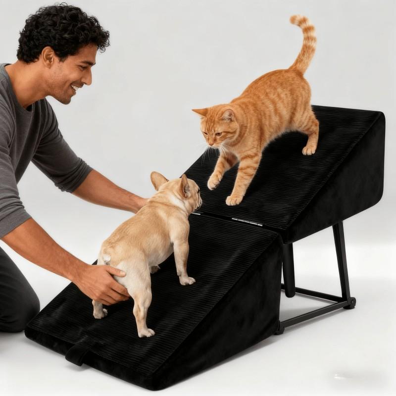 A spine-protecting, anti-injury dog staircase with a stable structure, soft and anti-slip, folding and storage, suitable for corgi, Xi Shi, elderly teddy, home living room, bedside, camping and pet steps