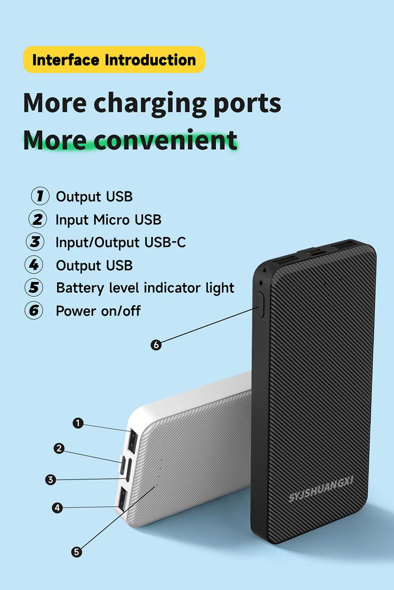 1pc 10000mah Power Bank, Dual Output USB-A & Type-C, Fast Charging, Portable Charger for iPhone Android Devices