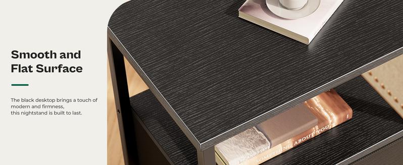 Huuger Night Stand with Charger Station and LED Lights, 3 Drawer Nightstand, Bed Side Table with Open Shelf, Tall Fabric Dresser for Bedroom room decor