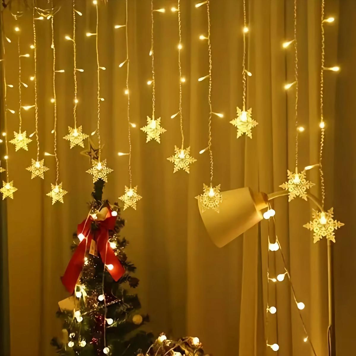 Christmas Snowflake Curtain Light 8 Modes Remote Control 96 LED Fairy String Lights for Christmas Indoor Party Holiday Decoration Party Decoration Supplies #TOP PICKS