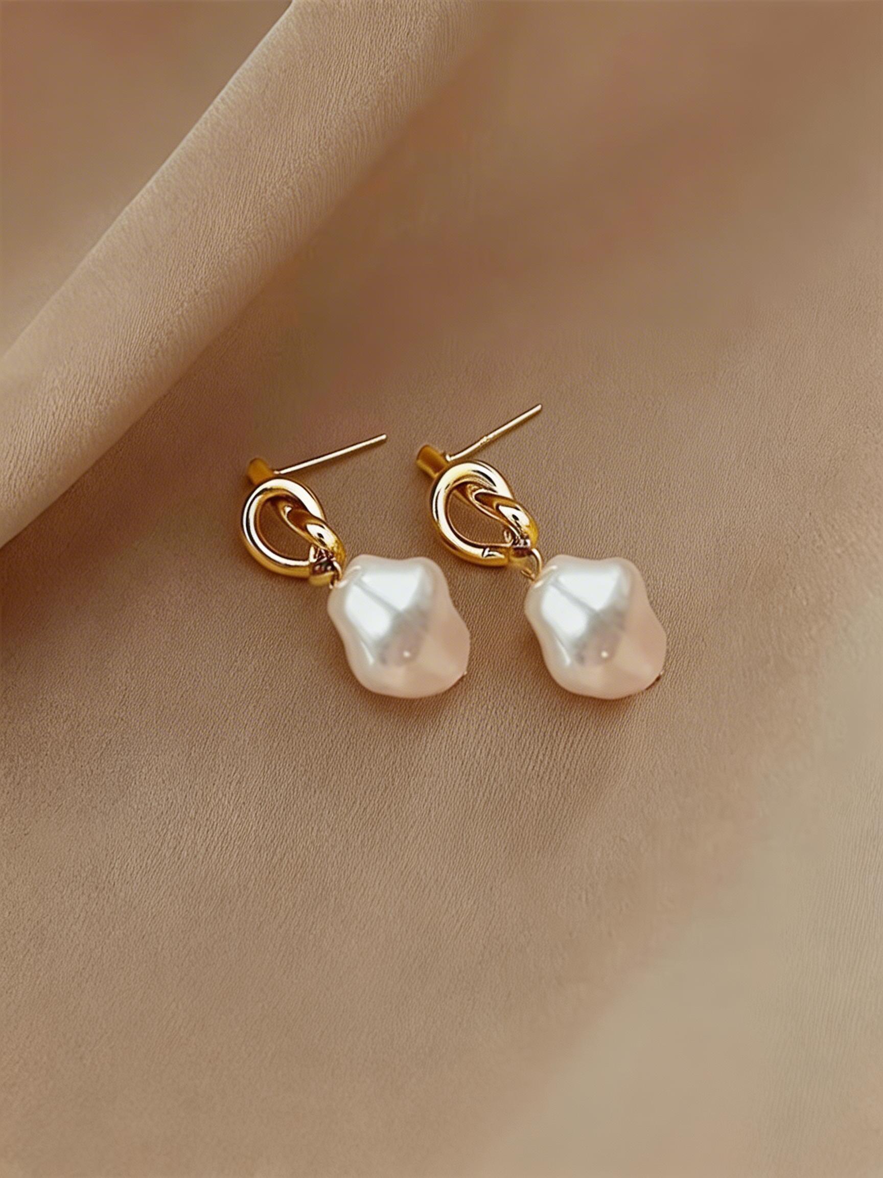 Elegant Simulated Pearl Earrings Set, French Style Minimalist Design, Perfect Gift for Women, Ideal for Daily Wear & Parties