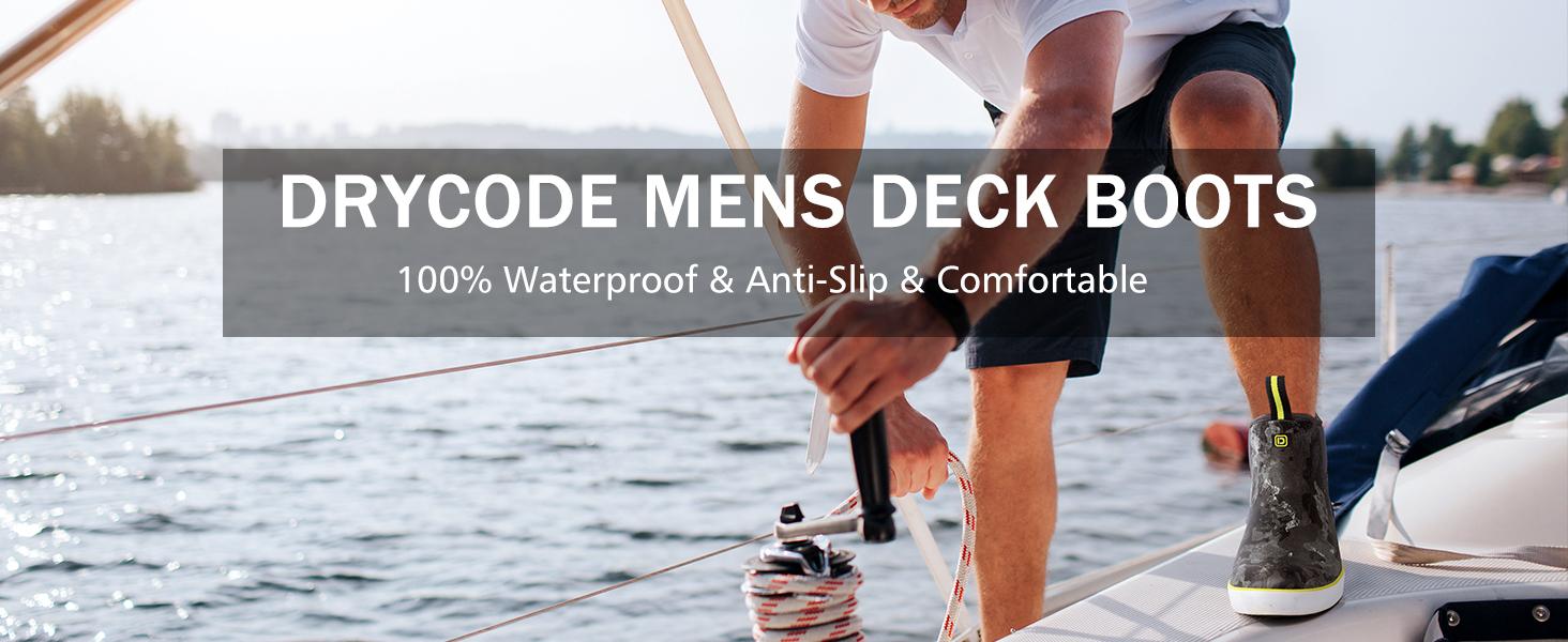 TruDave Mens Deck Boots, Waterproof Rain Boots for Men, Anti-Slip Ankle Rubber Boots for Mens Fishing Boating Size 6-14 Lightweight Comfortable Camo-Midnight