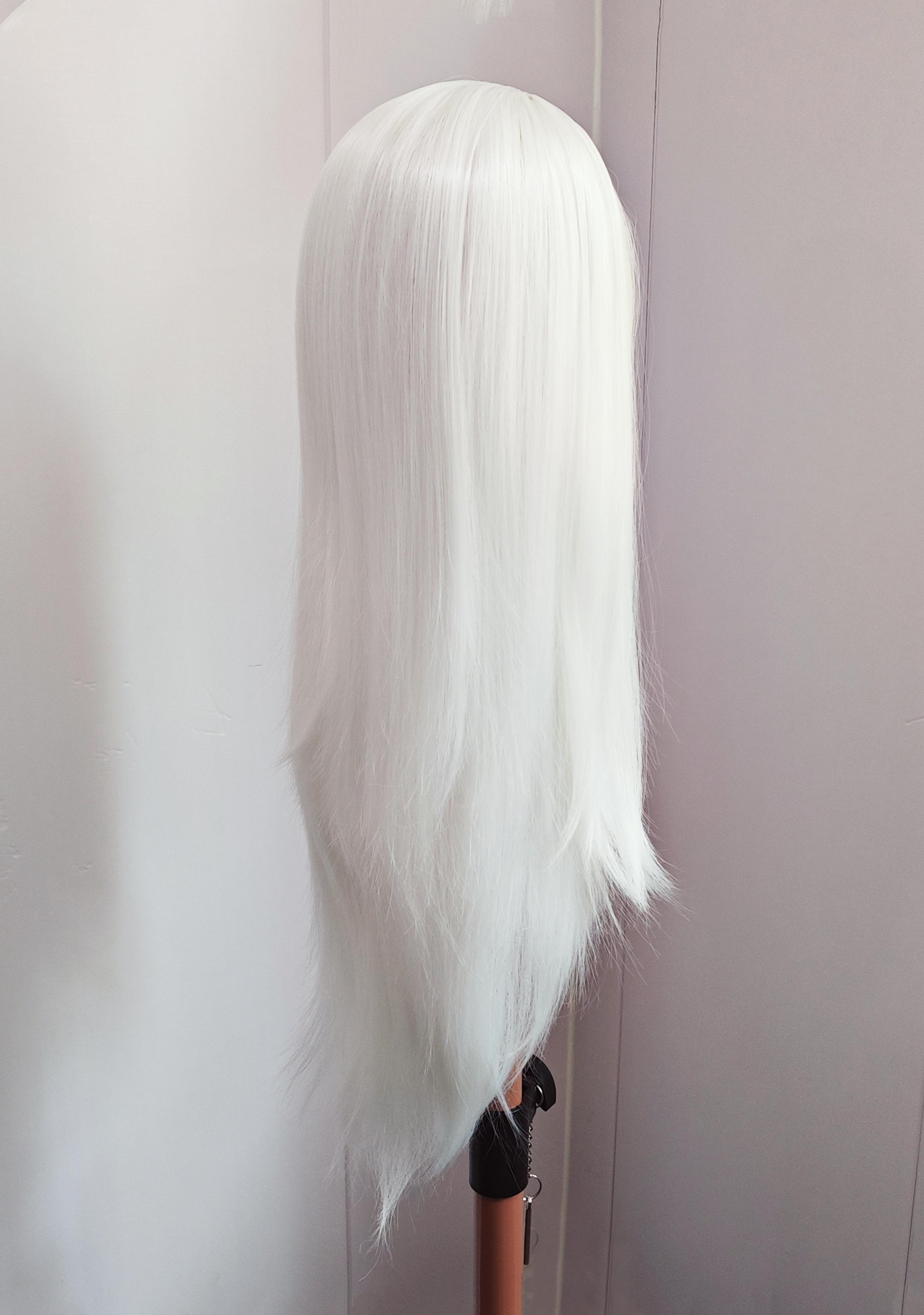 White Wig for Cosplay Long Straight Synthetic Wig Natural Hairline High Quality Heat Resistant White Color Lace Front Wigs Soft White Hair Halloween Makeup for Women Man Use 26 inch Straight Hair