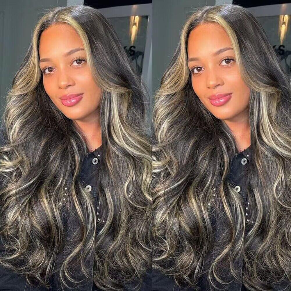 QUANDIAN 13x6 Balayage Highlight Lace Front Wig Human Hair 13x6 HD Lace Front Wigs Human Hair Body Wave Wig 200% Density FB/27 Ombre Wig Springtok QUANDIAN 13x6 Balayage Highlight Lace Front Wig Human Hair 13x6 HD Lace Front Wigs Human Hair Body Wave Wig 200% Density FB/27 Ombre Wig Springtok