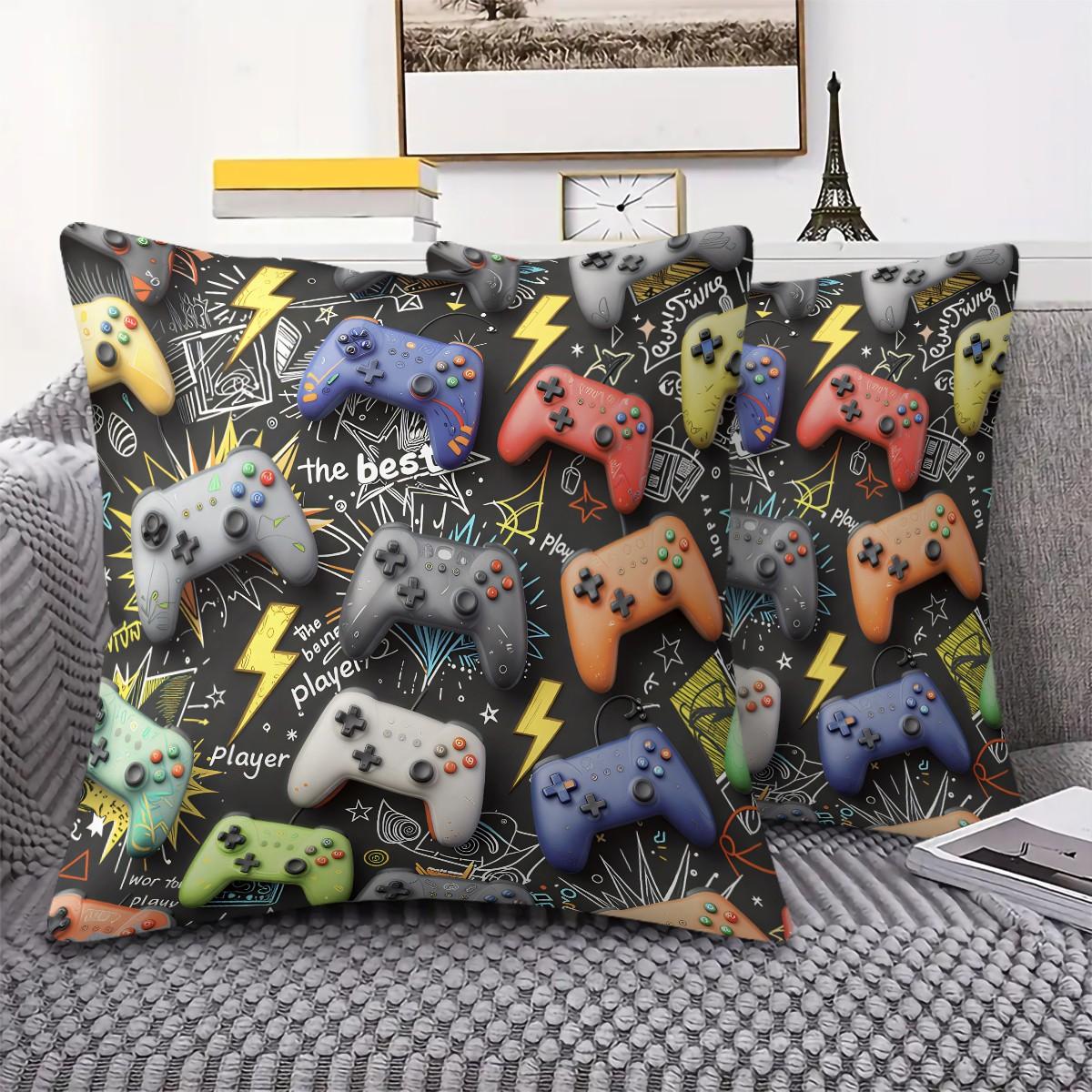Soft and Comfortable Game-Themed Throw Pillow (with Pillow Insert), Game Controller-Shaped Cushion, Cool Game Decorative Pillow, Suitable for Boys and Teenagers, Can be Used as A Decorative Throw Pillow Gift for Sofas, Bedrooms, Travel, Etc.