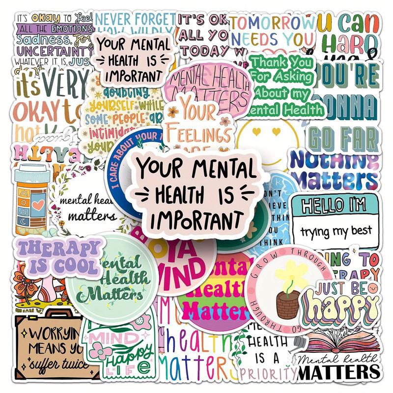 50 Mental Health Awareness Waterproof Meme Sticker, Cartoon Anime Design Social Media Decal for Laptops, Skateboards, Etc., Perfect for Graduation Season, Halloween Decorations and Christmas Gifts