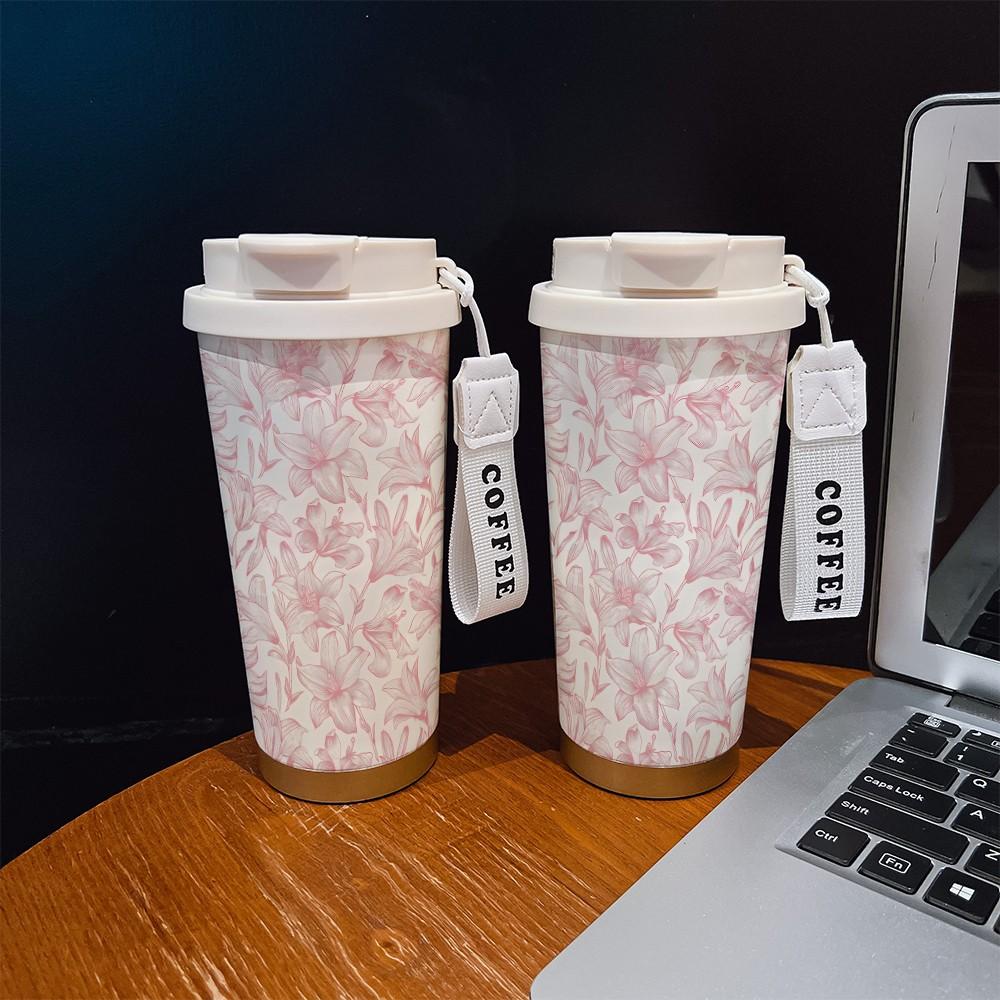 Abstract Summer Floral Coffee Cup, Portable Dual Drink Insulated Tumbler, Keeps Hot/cold, Stylish, Ideal for Office, Travel, Sports, Golf