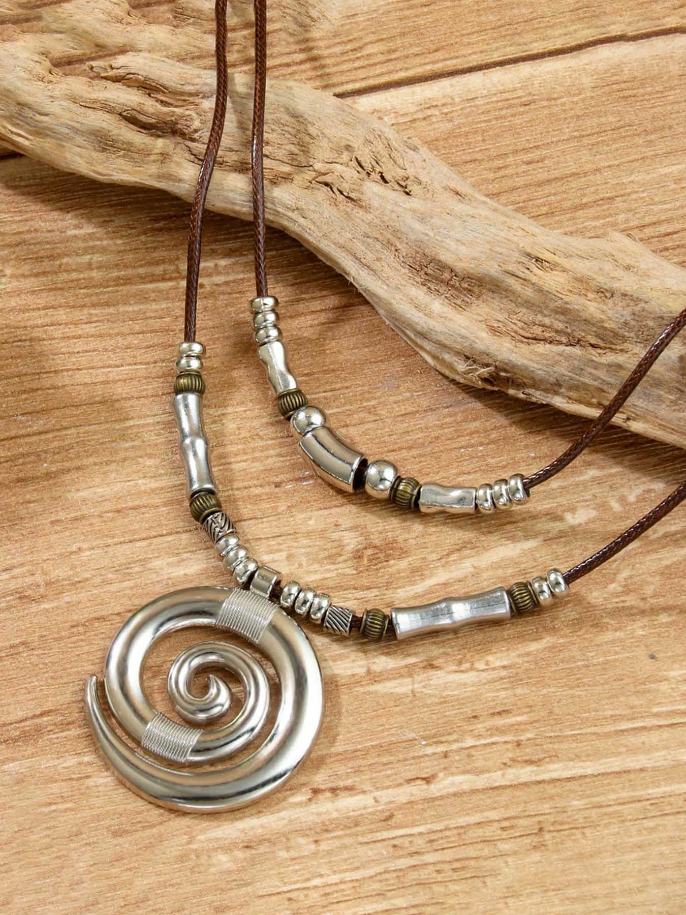 Bohemian Style Ethnic Pattern Dress, Women's Fashion Long Sleeve Maxi Dress, Casual Loose Fit Summer Dress, Boho Chic Clothing, Necklace