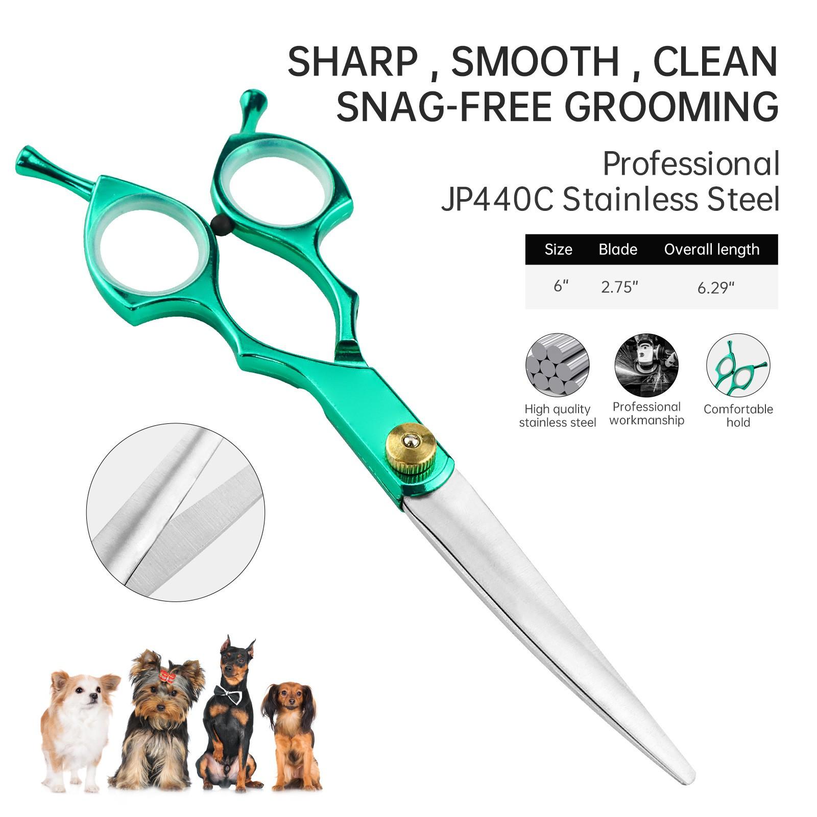 1PC Professional 6.0 inch Pet dog Grooming Scissors Curved Shears Chunker Scissors Dog Grooming Scissors Straight Shears Chunker Shars Up/Down Curved Scissors Pet Scissors