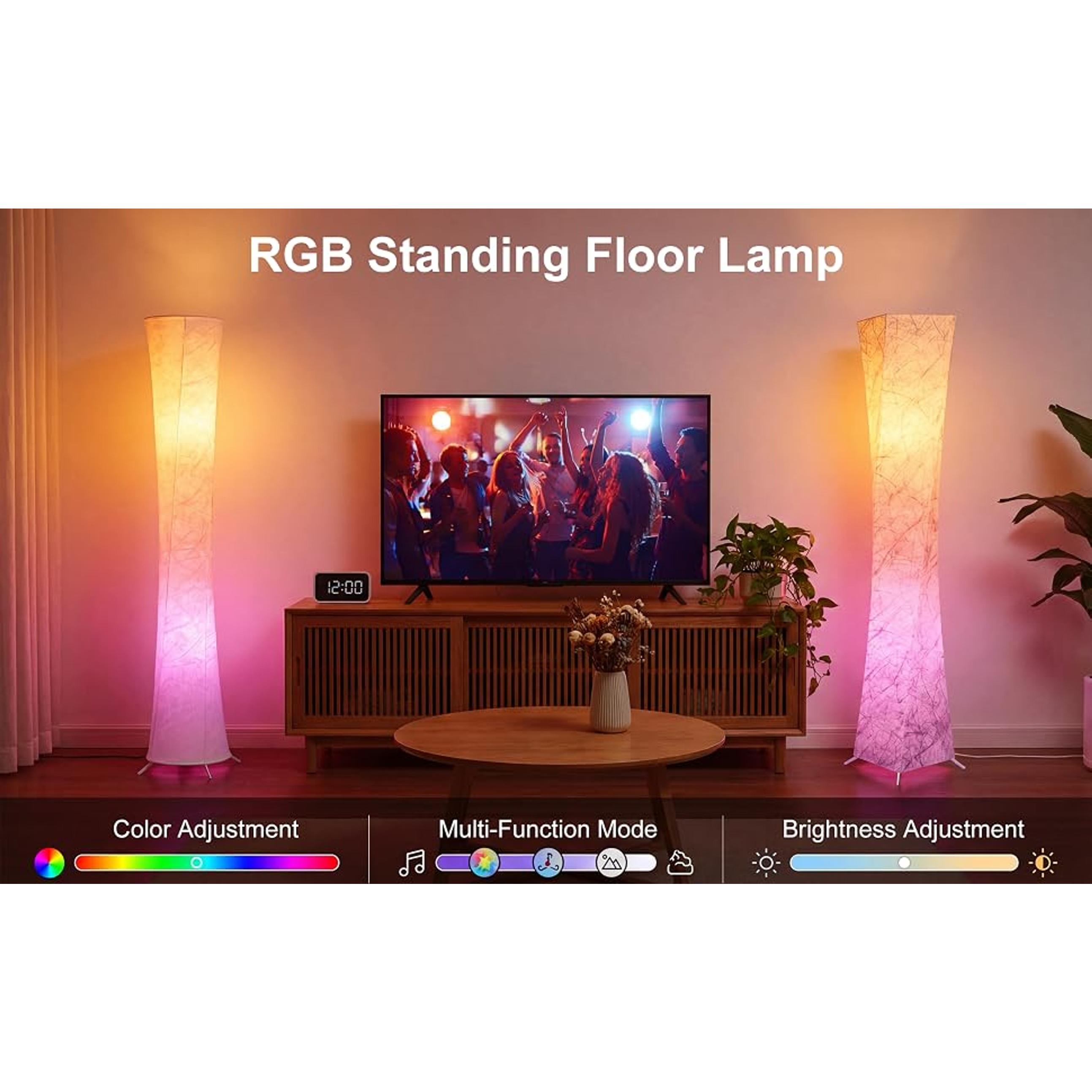 61'' Square Floor Lamp, RGB LED Corner Floor Lamp with Music Sync, 16W+ Colors & 3 Color Temperatures, APP & Remote Control, Modern Standing Lamp for Living Room Bedroom