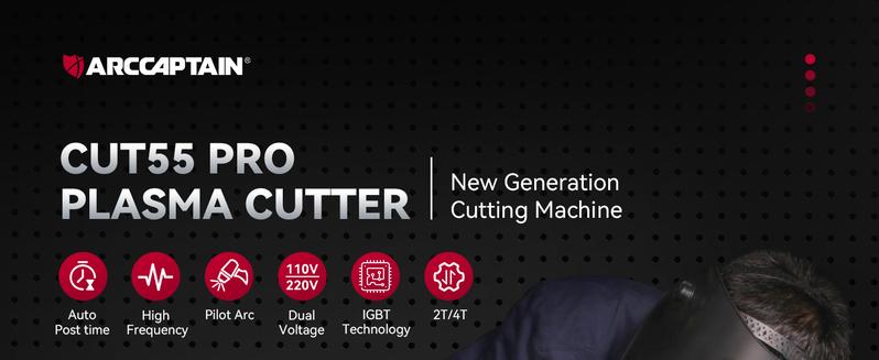 ARCCAPTAIN CUT55 Pro Plasma Cutter APP Control 55 Amp Non-Touch Pilot Arc 120V/240V Dual Voltage Large LED Display 2T/4T 3/4 Inch Cut DC Inverter IGBT High-Frequency Plasma Cutter for Stainless Steel Aluminum Iron Fabrication