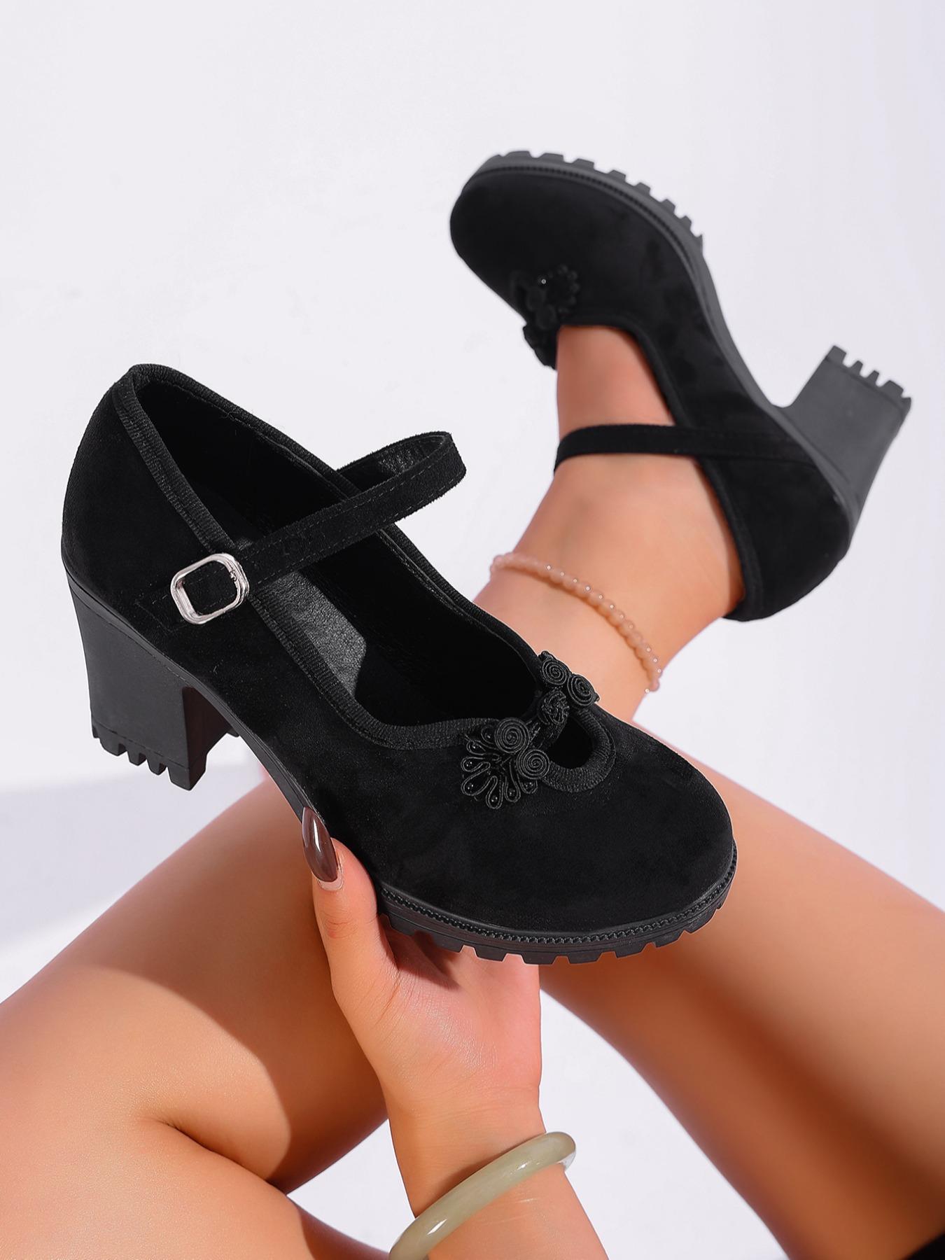 Women's Comfortable Round Toe High Heel Shoes, Vintage Style Chunky Pumps Size 36-43, Spring & Fall Fashion Single Sole