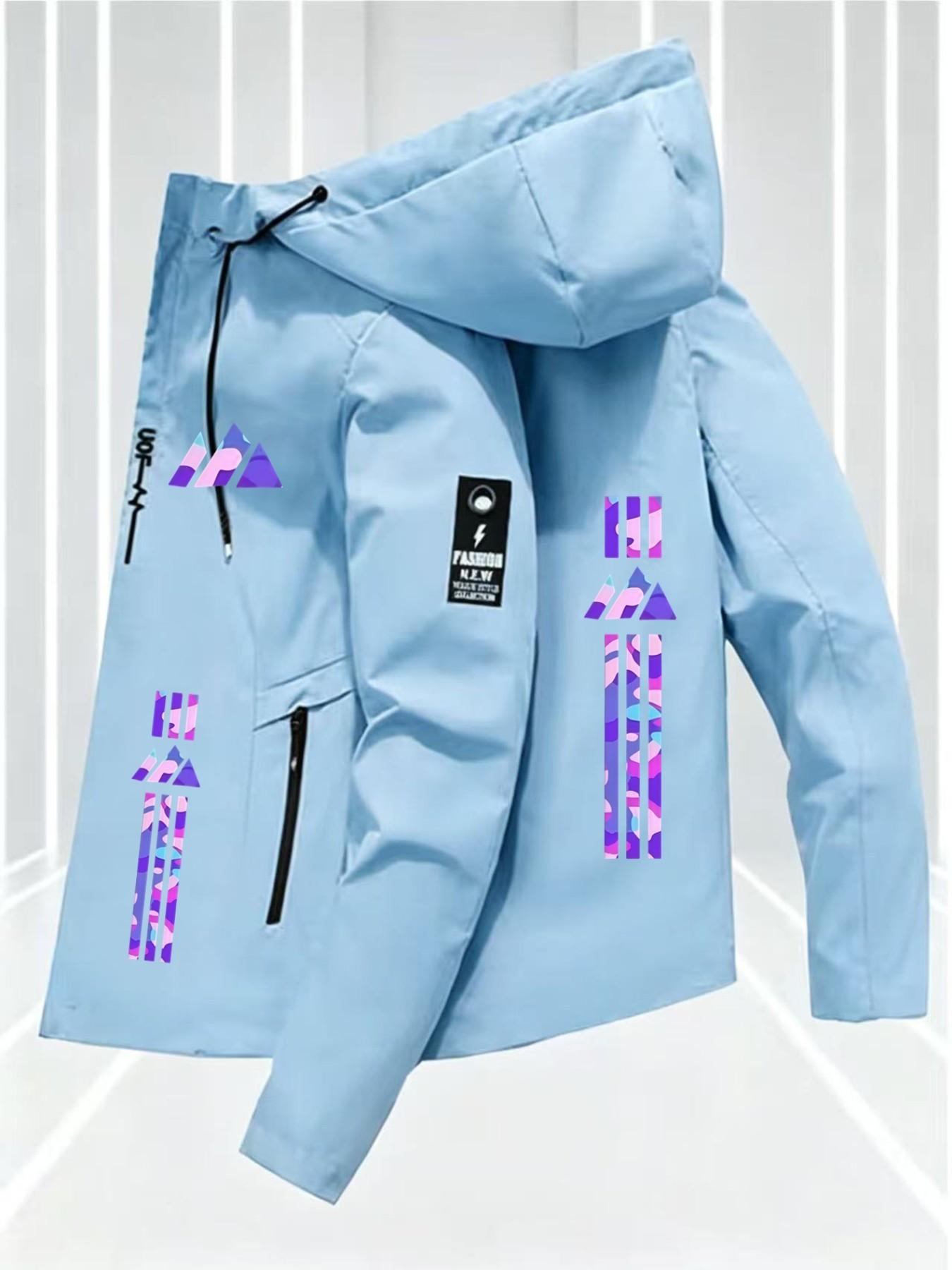 Men's Casual Print Jacket, Four Seasons Windproof Coat, High-Quality Flight Jacket, Lapel Collar, Slim Fit, Geometric Pattern