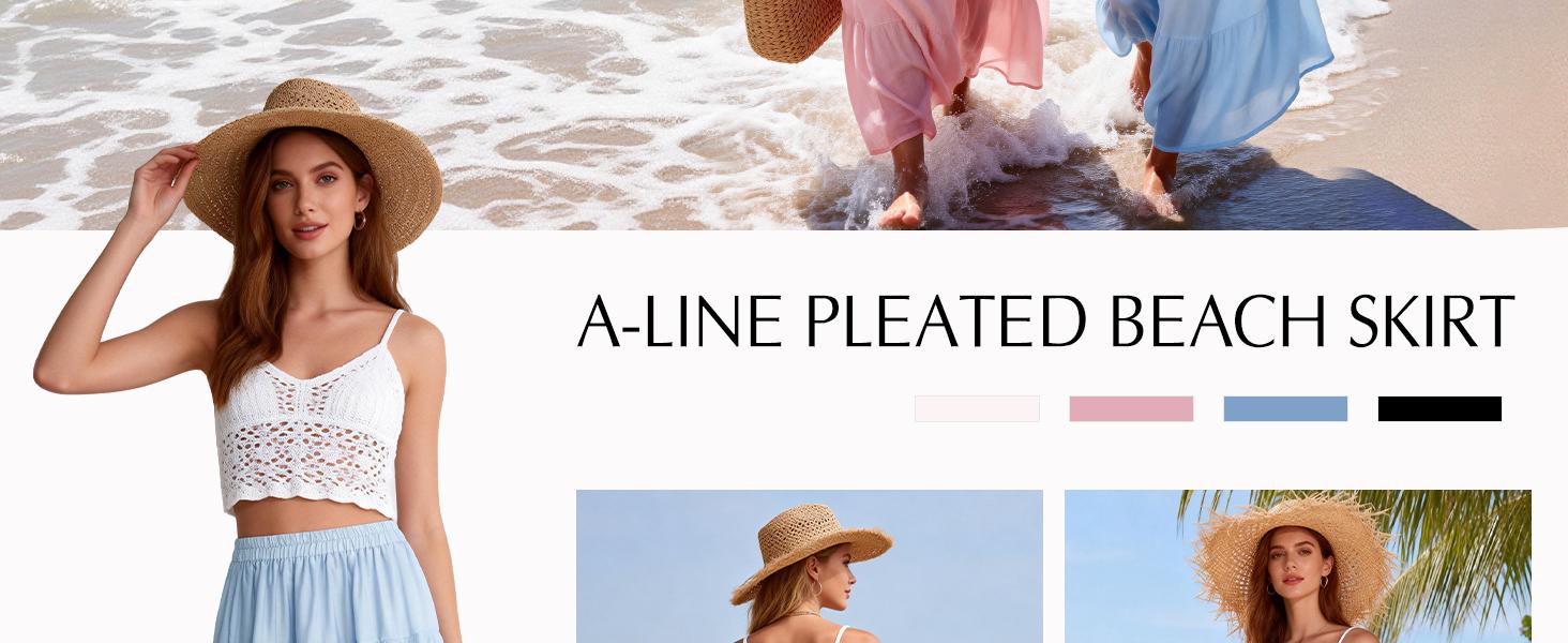 Flowy Maxi Skirts for Women Summer Tiered Boho A Line Skirt Pleated High Elastic Waisted Flared Ruffle Long Skirts