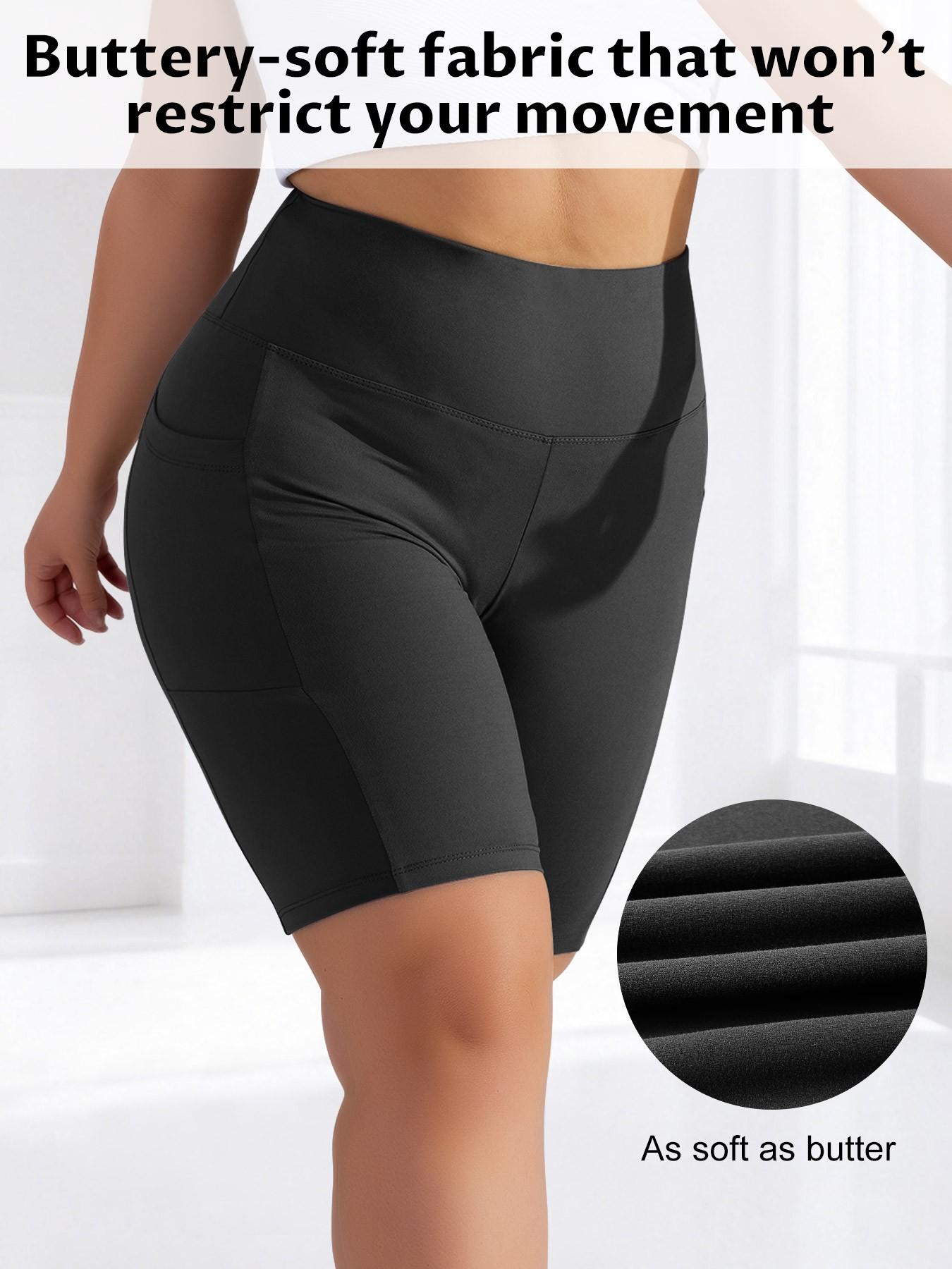 Women's Plus Size Casual Tight Fit Solid Color Shorts, Fitted Fashion Shorts, Side Pockets, Comfortable Daily Wear, Fashion Design, Perfect for Everyday Use