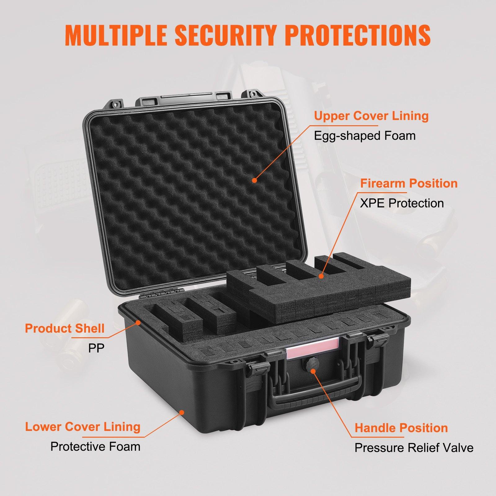 fathersdaygift VEVOR Hard Pistol Cases with Pre-cut Lining, Waterproof Dustproof Hard Gun Case for 6 Pistol, 19.3×17.1×8.3 in Lockable Pistol Case, Black