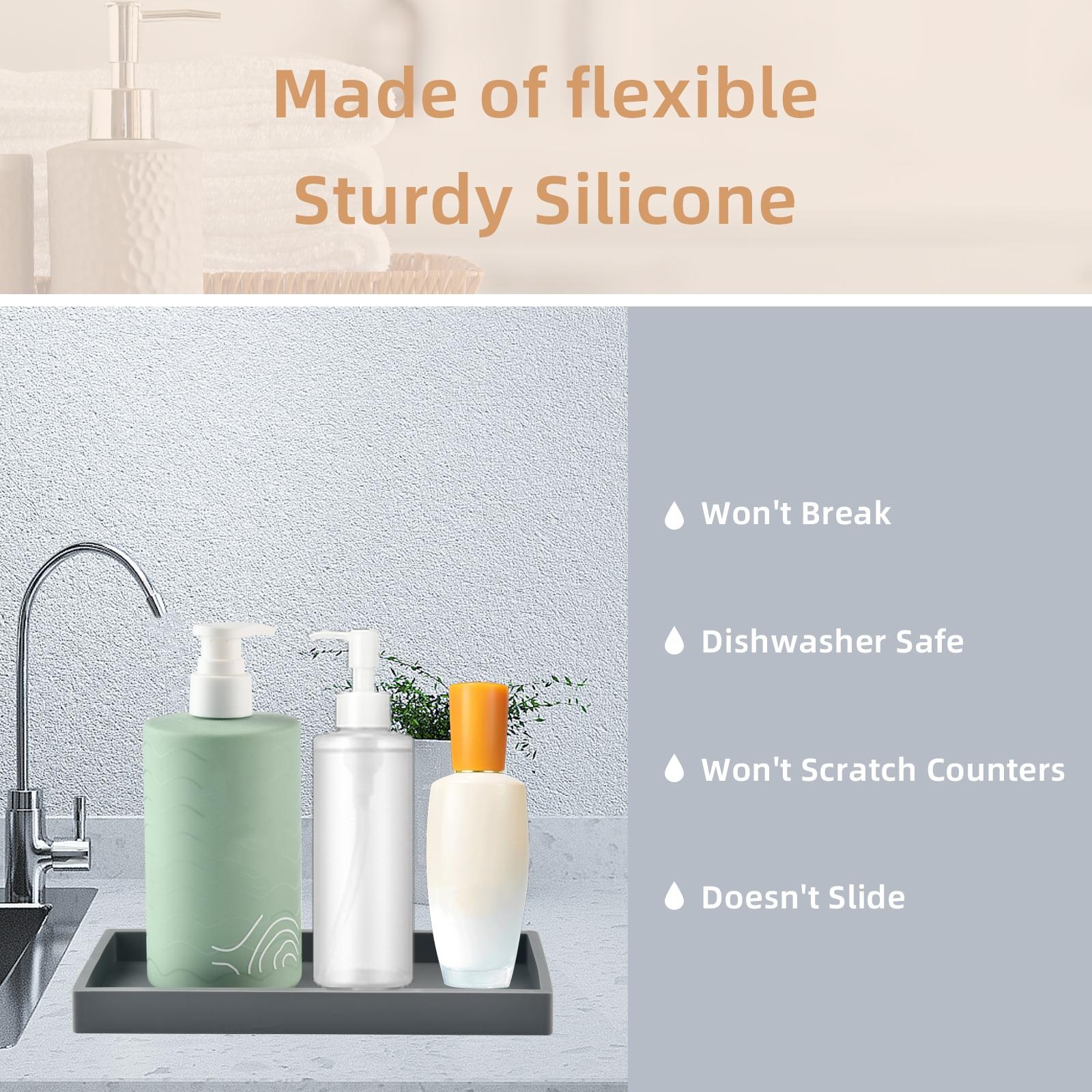 1-Piece Rectangular Silicone Tray with Marble Pattern Bathroom Tray Suitable for Vanity, Dining Table, Kitchen Bathroom Accessories, Perfume, Cosmetics, Bathroom Decor Supplies