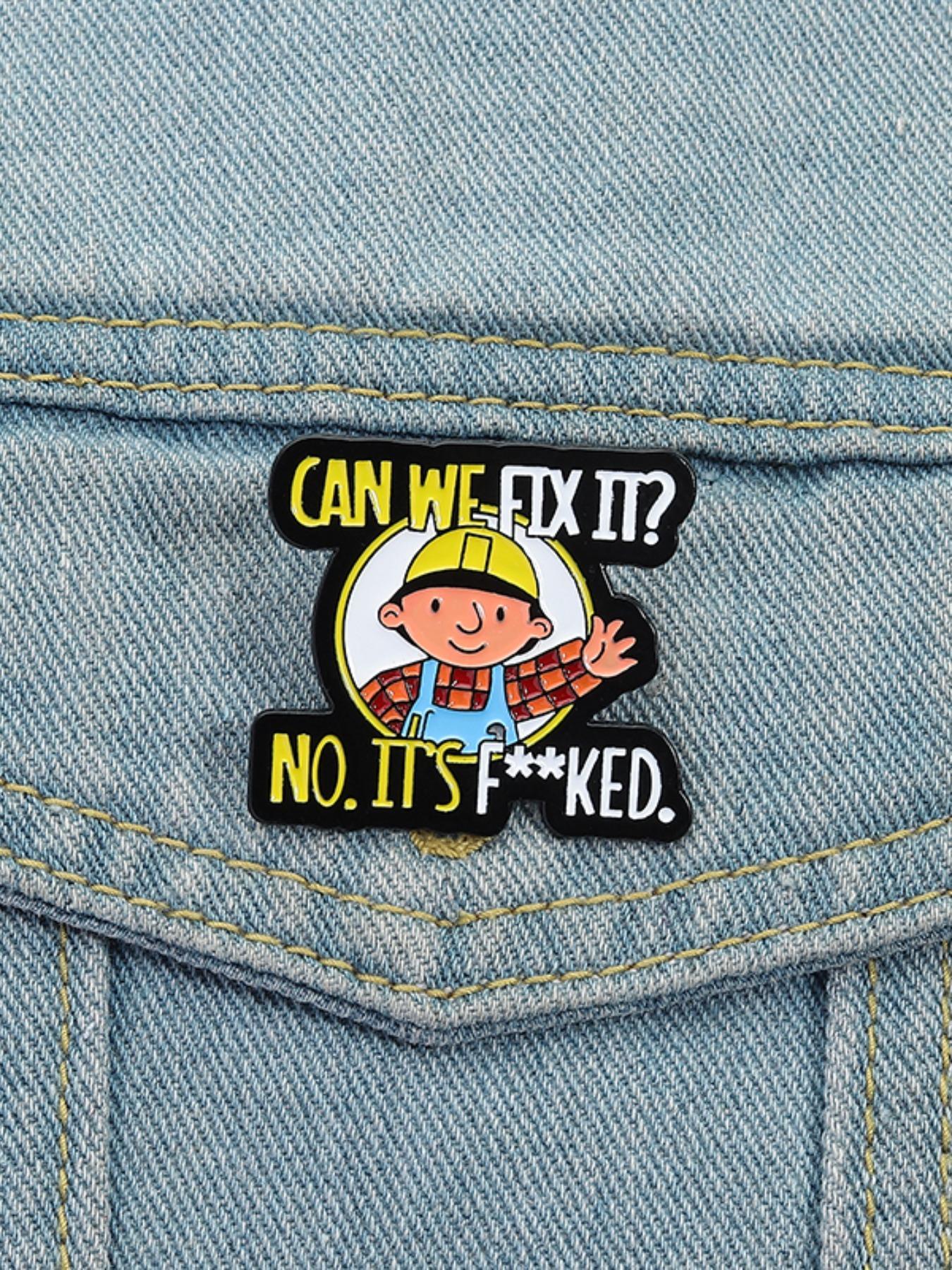 Cartoon Hard Hat Worker Design Brooch, Funny Letter Pattern Brooch, Fashion Accessories for Men & Women, Trendy All-match & Exquisite Brooch for Birthday Gift, Hat Pins