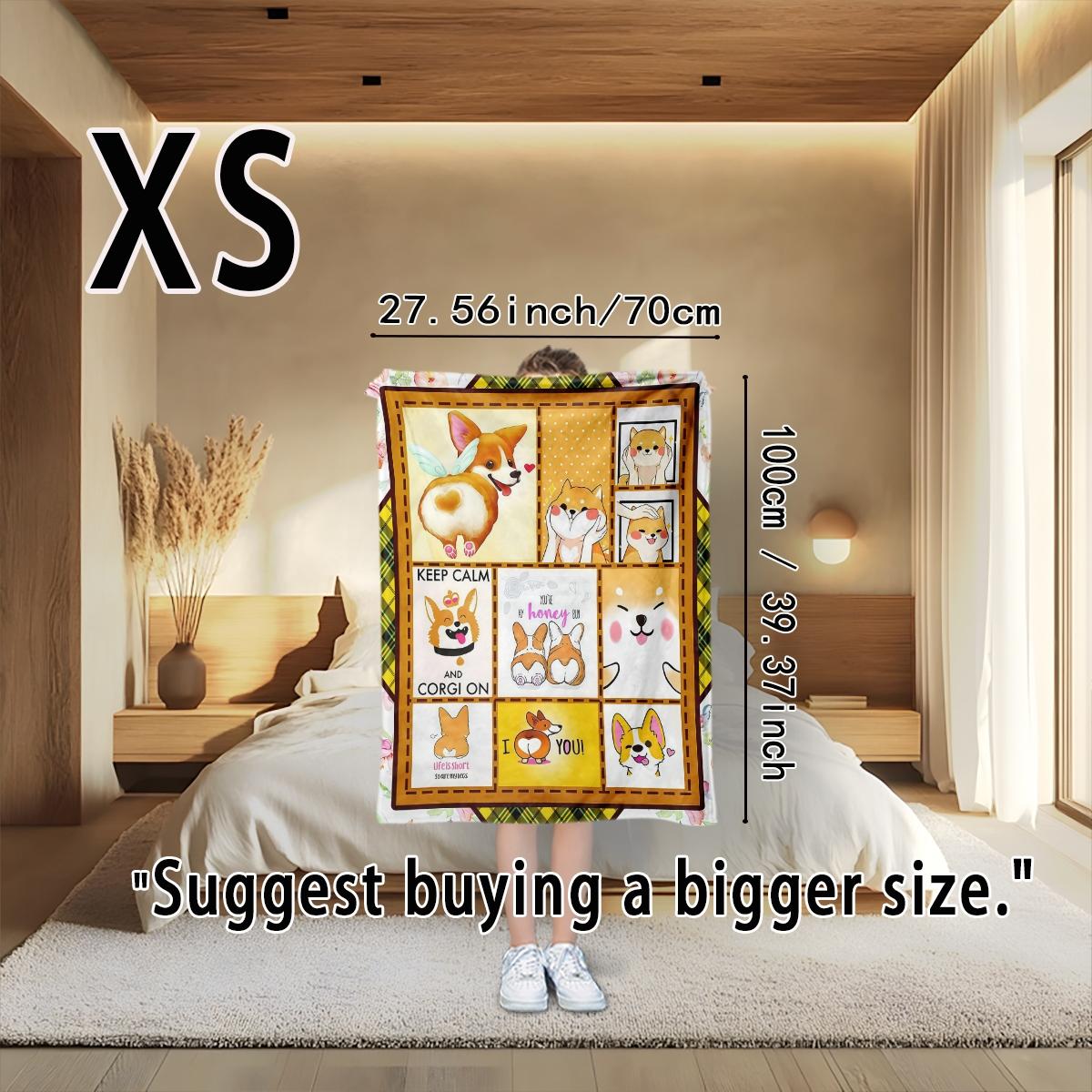 Cute Corgi Patchwork Flannel Blanket, Multifunctional Camping Travel Throw, Room Decoration Blanket, All Seasons Gift Blanket