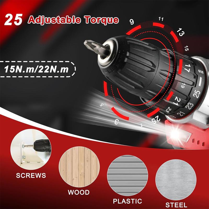 128 pc Tool Set with Power Drill, Cordless Hammer Drill Tool Kit 128Pcs Household Power Tools Drill Set with 21V Li-Ion Battery & Charger for Home Tool Kit，toolbox，bigtoolset