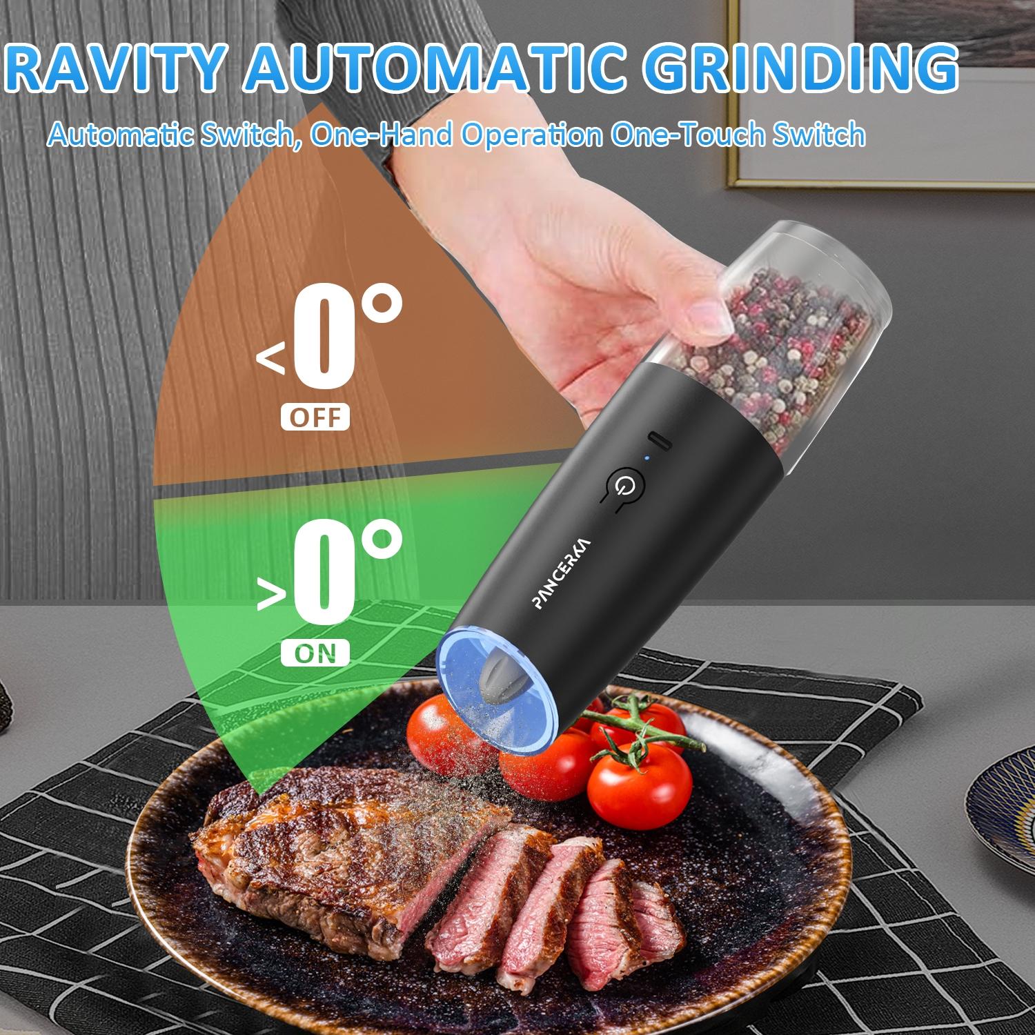 PANCERKA Electric Salt & Pepper Grinder, USB Rechargeable Automatic Pepper Grinder with LED Light, Adjustable Coarseness Pepper Grinder Set for Home Kitchen Cooking, Kitchen Gadgets, Gift
