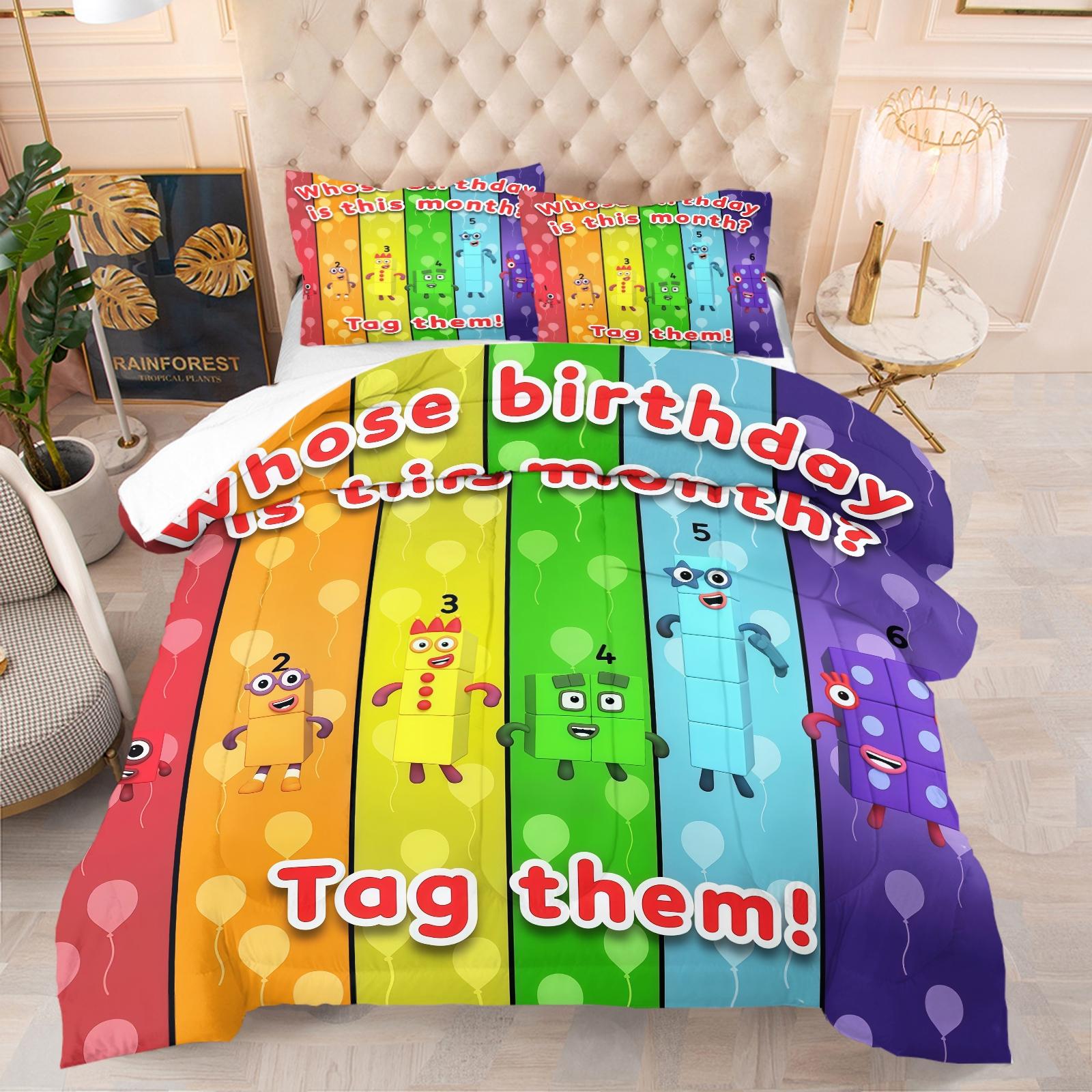 Number Block Pattern Comforter Set, Soft And Durable Bedding Set, Includes 1 Comforter And 1 Or 2 Pillowcases, Daily Holiday Birthday Gift Bedroom Decoration For Kids And Adults