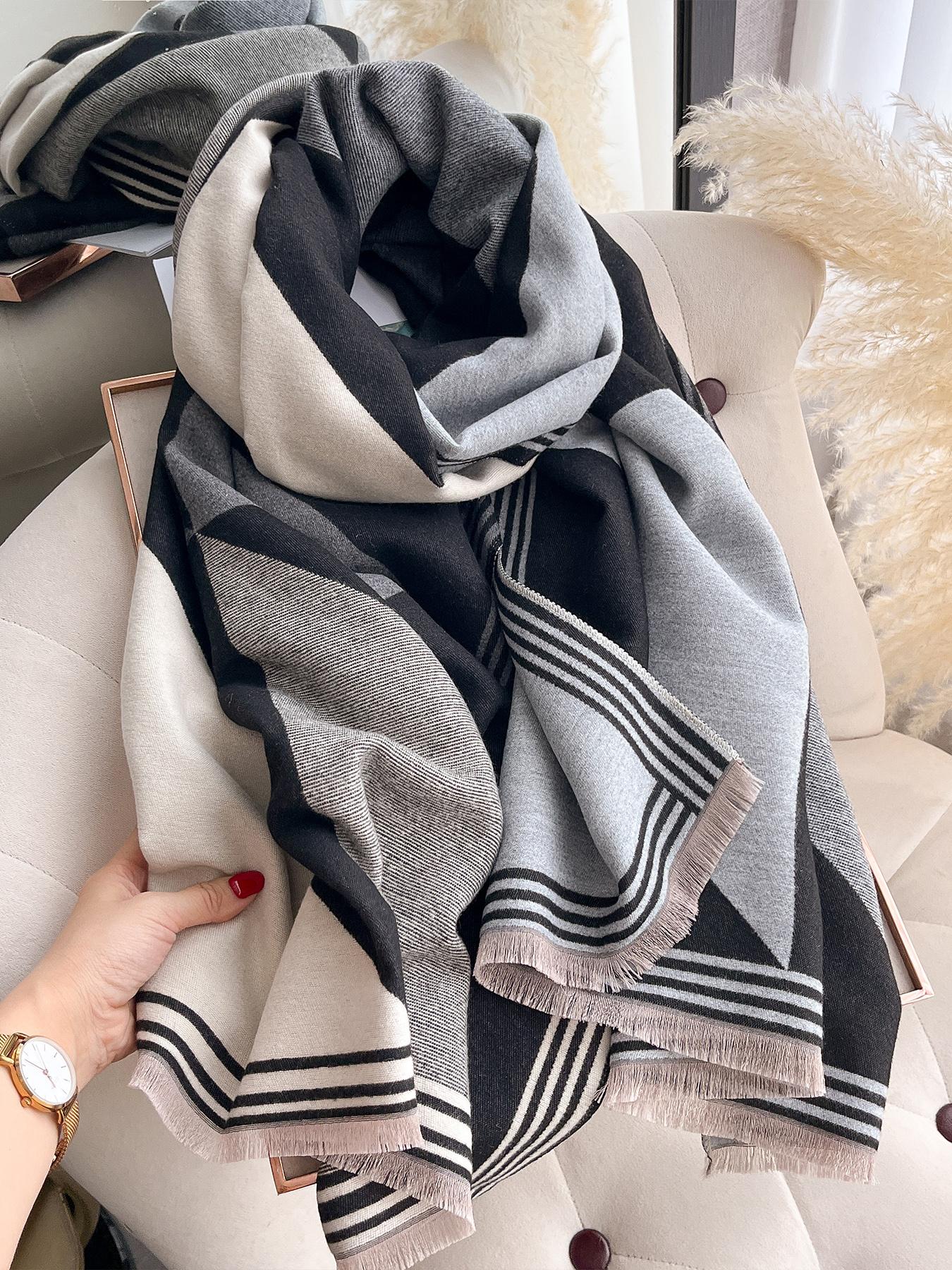 Colorful Patchwork Print Scarf, Soft Warm Shawl Wrap for Fall & Winter, Casual Fashion Accessory, Modern Daily Wear, Thick Woven Fabric