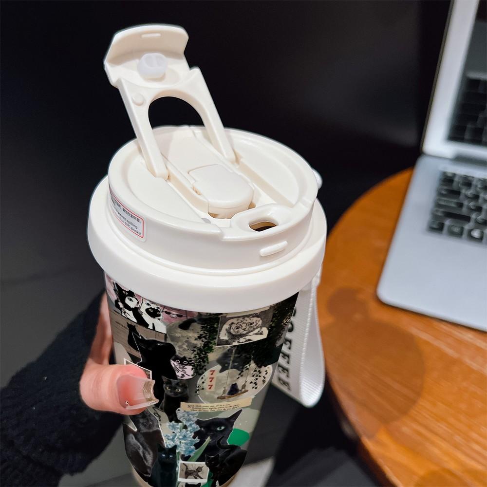 Abstract Cat Texture Coffee Cup, Portable Dual Drink Insulated Tumbler, Heat/cool Keeper, Boho Style, Office, Travel, Outdoor Essential