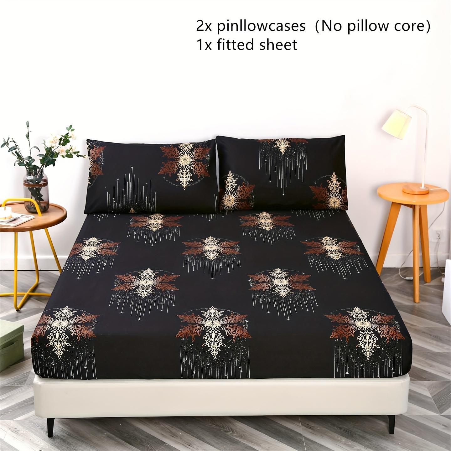 3pcs Floral Print Bedding Set, Floral Sheets, Soft and Comfortable, Suitable for Bedroom, Guest Room, Includes One Fitted Sheet + Two Pillowcases, No Core, Bed Sheet Replacement, Fitted Sheet With Pillowcases, Printed Floral Design, Comfortable Sheet Set