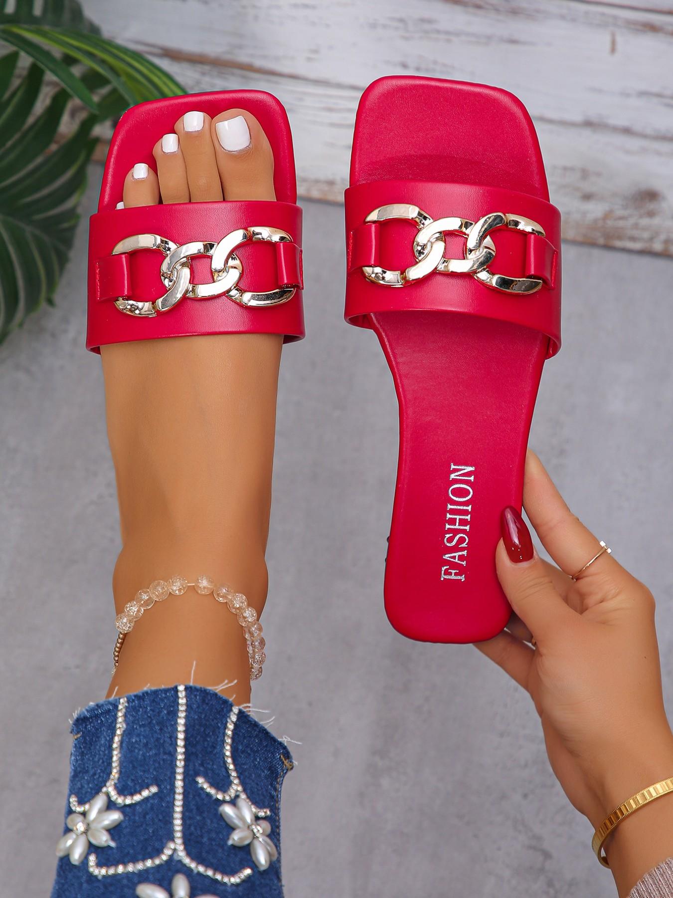 Women's Fashion Chain Strap Slippers, Open-Toe Casual Comfortable Flat Shoes, Ideal for Beach, Outdoor, Daily Wear, Walking Shoes