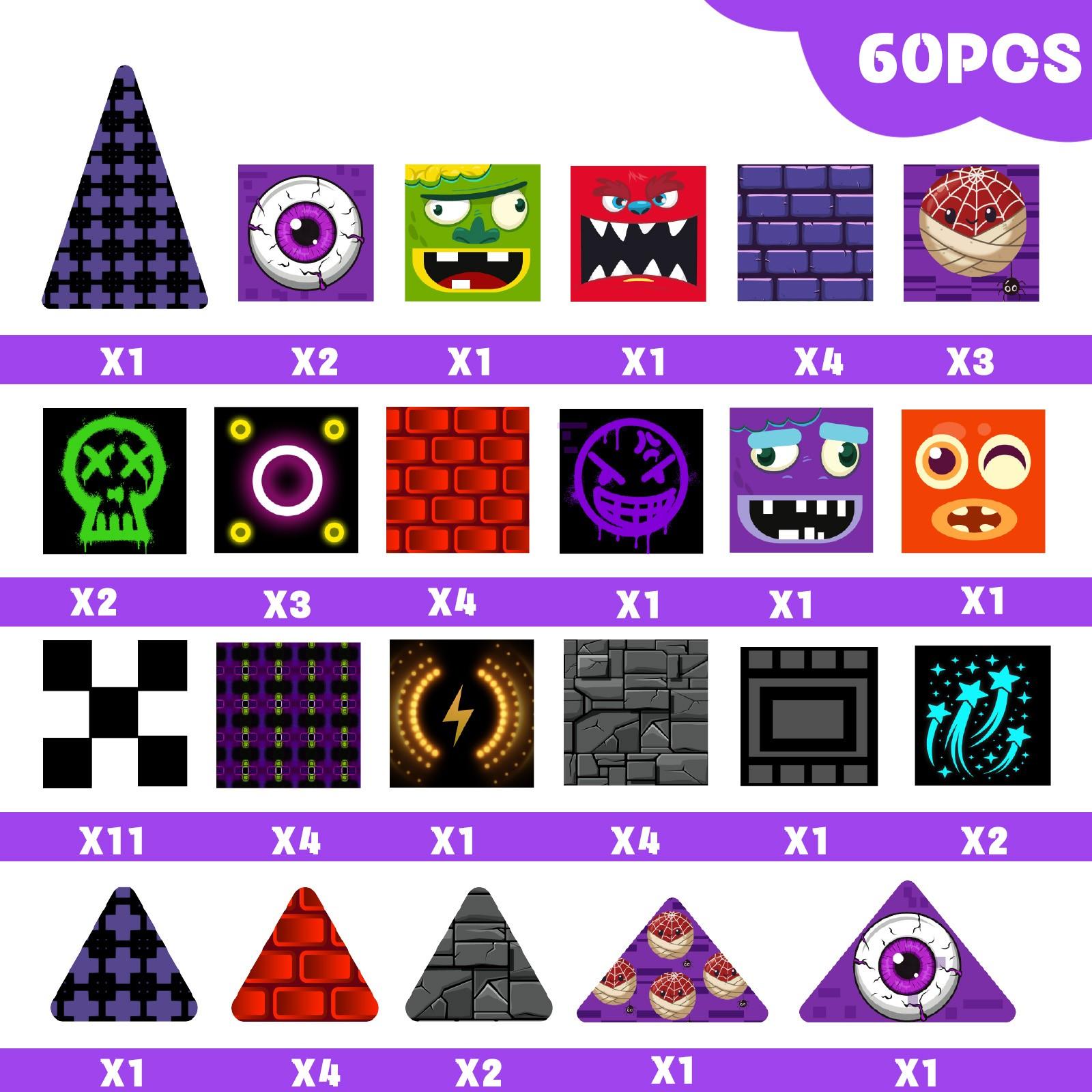 【New Sticker Set】60PCS,1.48inch Creative Sticker Magnetic Tiles,Big Eye Monster Series，Magnet Building Blocks Cubes Construction Stacking Educational Assembly Toy Preschool STEM Play Creative Playboard for Toddler Kids Ages 3+,Kids Toys best gift