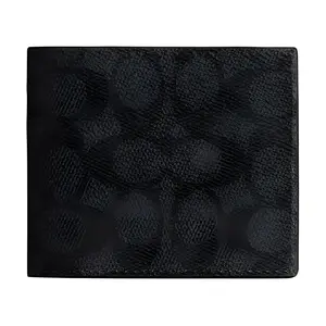 COACH Billfold Wallet for Men – Embossed Logo Coated Canvas Small Wallet in Black