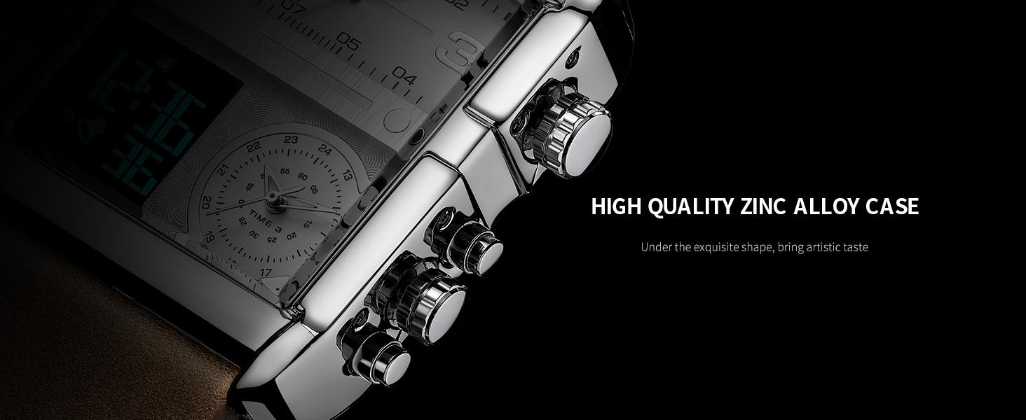 FEICE Men's Square Sport Watch| 50mm Oversized Dial, Dual Movement, Men’s Waterproof Luminous Sport Watch in silver display