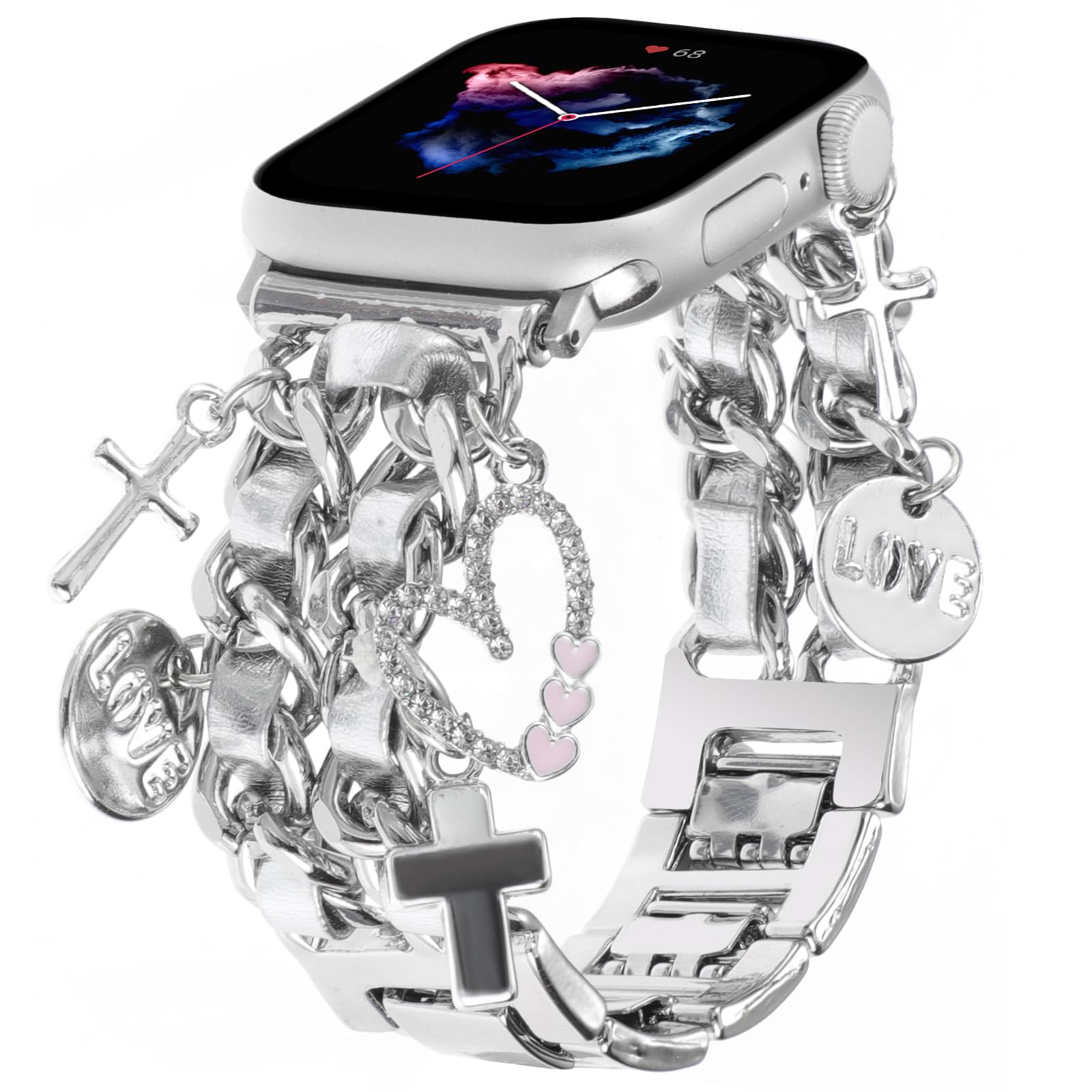 Wearable Chic Wristband for Apple Watch 38mm-49mm, Metal Chain Charms, Unique Pendants, Replacement Strap, Stylish  Series 1-9 and 10  Bands for Women Anniversary Christmas