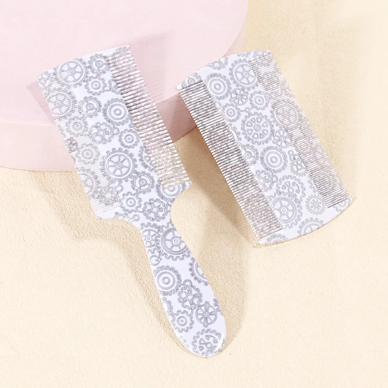 Professional Hair Styling Comb Set, Gear Print Design, Mini Dual-Sided Fine-Tooth Combs, Perfect for Gifting, Easy Travel, Salon Style, Comb Type